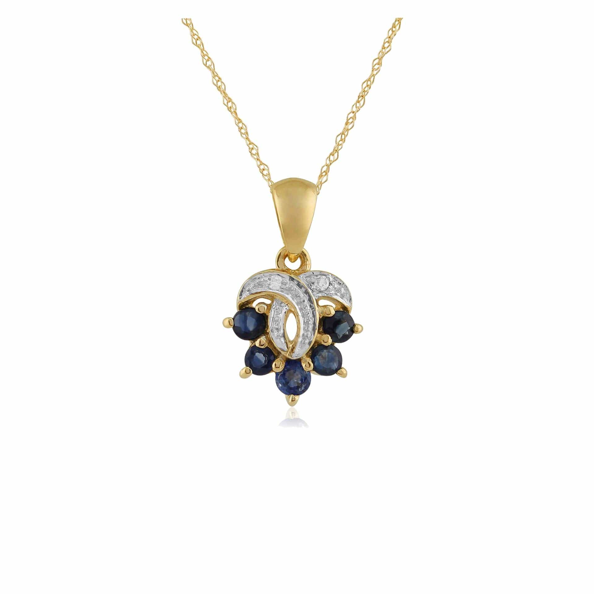 9103 9ct Yellow Gold 0.40ct Natural Sapphire & Diamond Contemporary Pendant on Chain 1