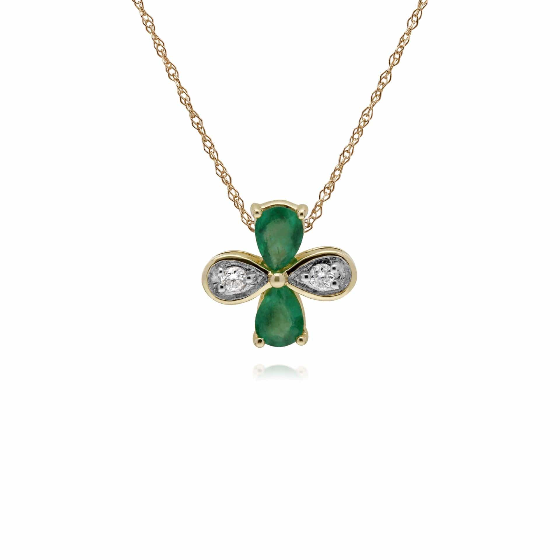 135P1914039 Gemondo 9ct Yellow Gold Emerald & Diamond Floral Pendant on 45cm Chain 1