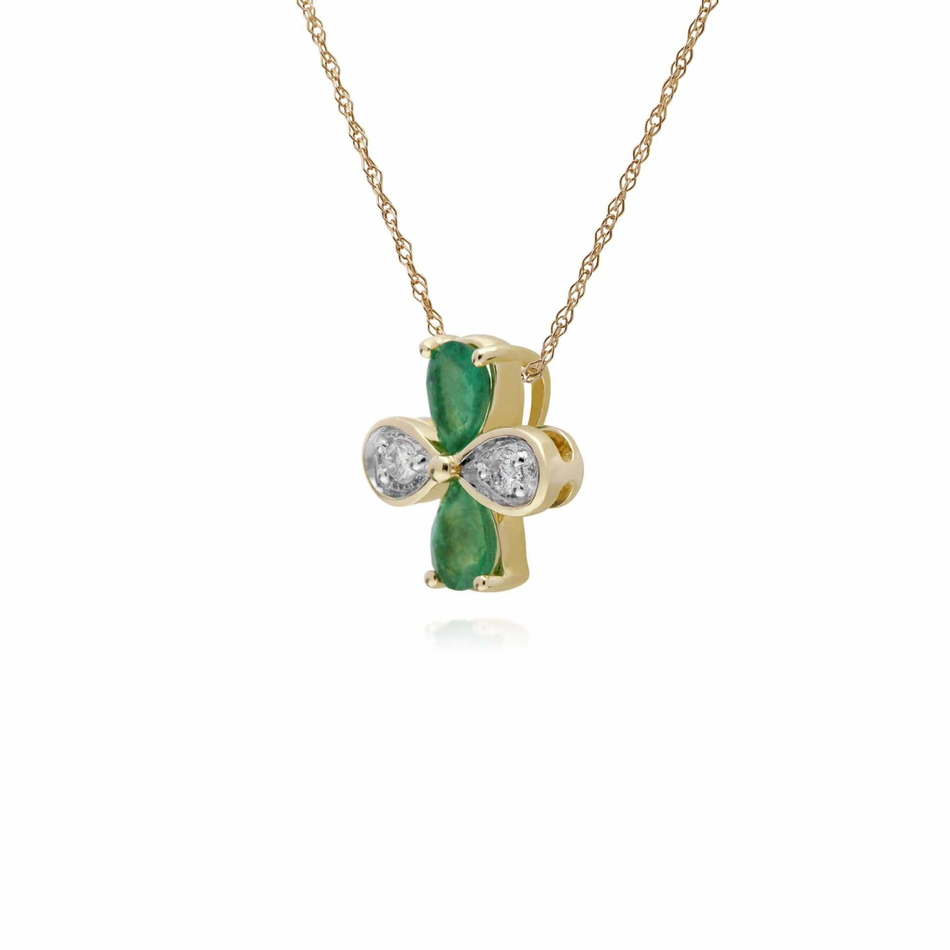 135P1914039 Gemondo 9ct Yellow Gold Emerald & Diamond Floral Pendant on 45cm Chain 2