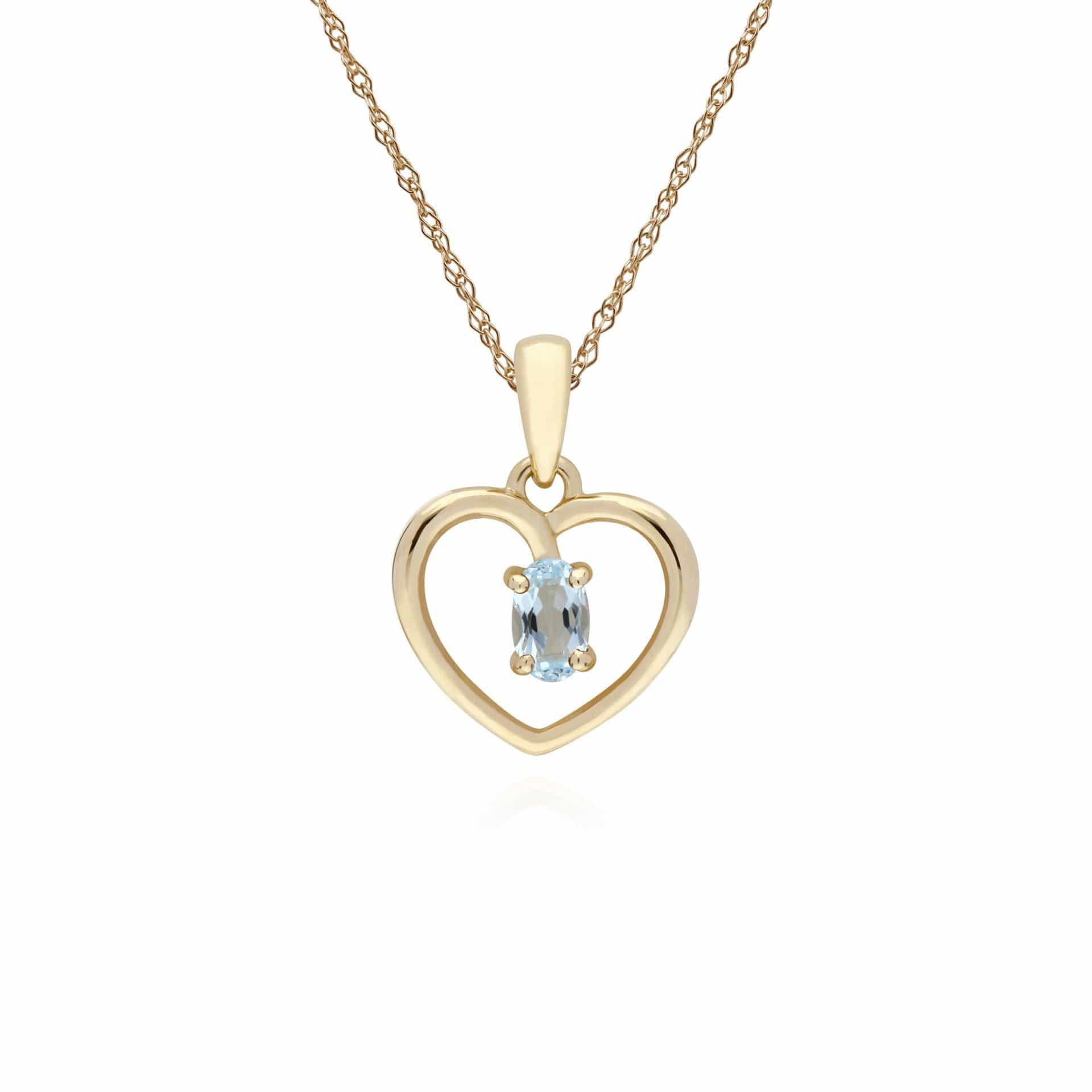 135P1887069 9ct Yellow Gold Blue Topaz Oval Single Stone Heart Pendant on 45cm Chain 1