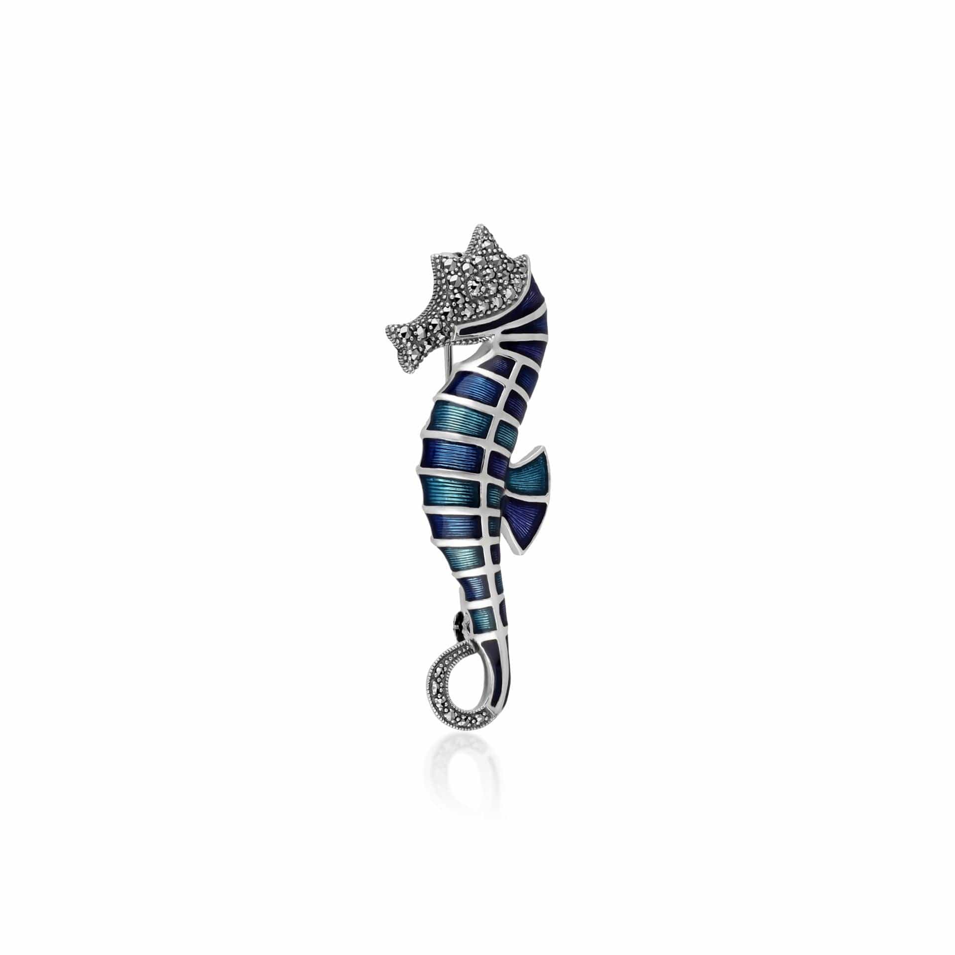 Art Nouveau Marcasite & Blue Enamel Seahorse Brooch Image 1