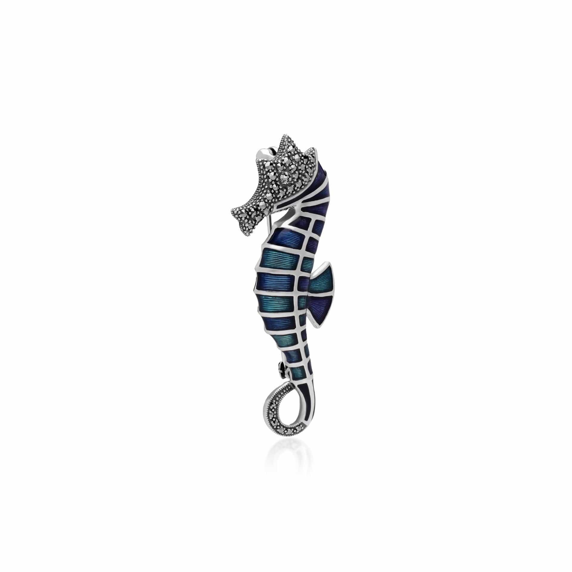 Art Nouveau Marcasite & Blue Enamel Seahorse Brooch Image 2