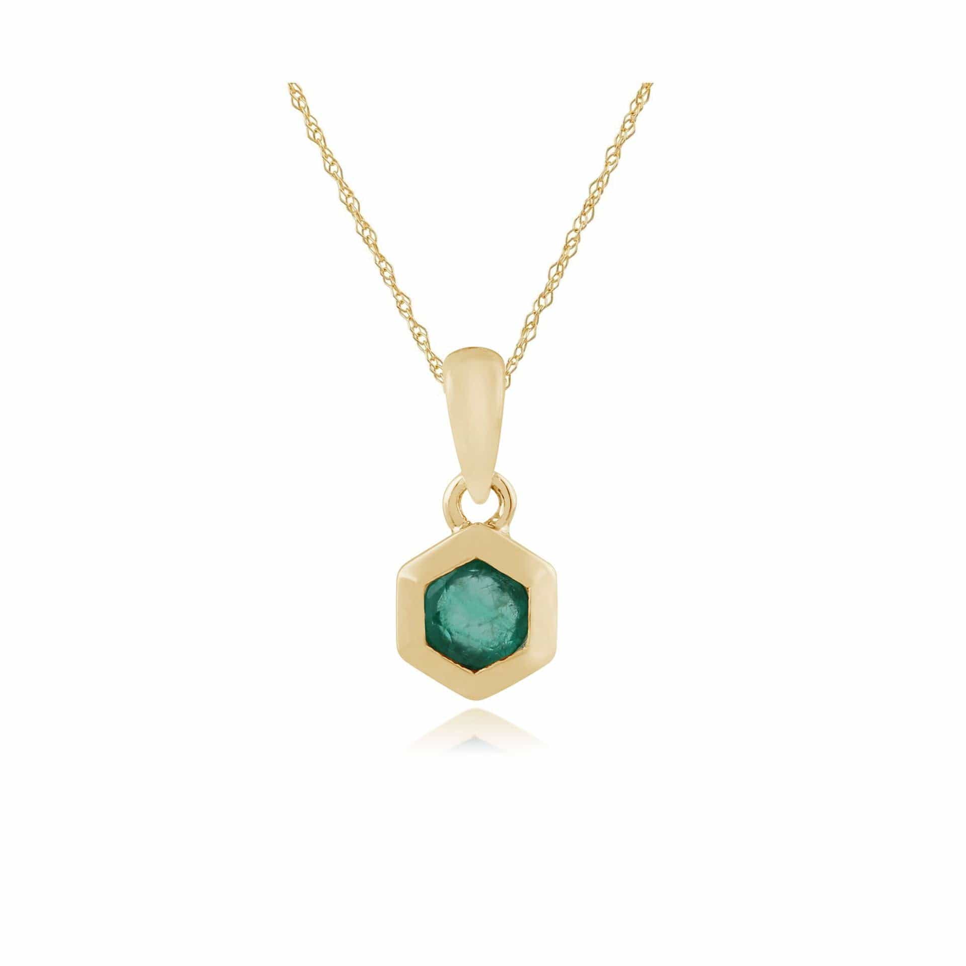 135P1598029 Geometric Hexagon Emerald Pendant in 9ct Yellow Gold 1