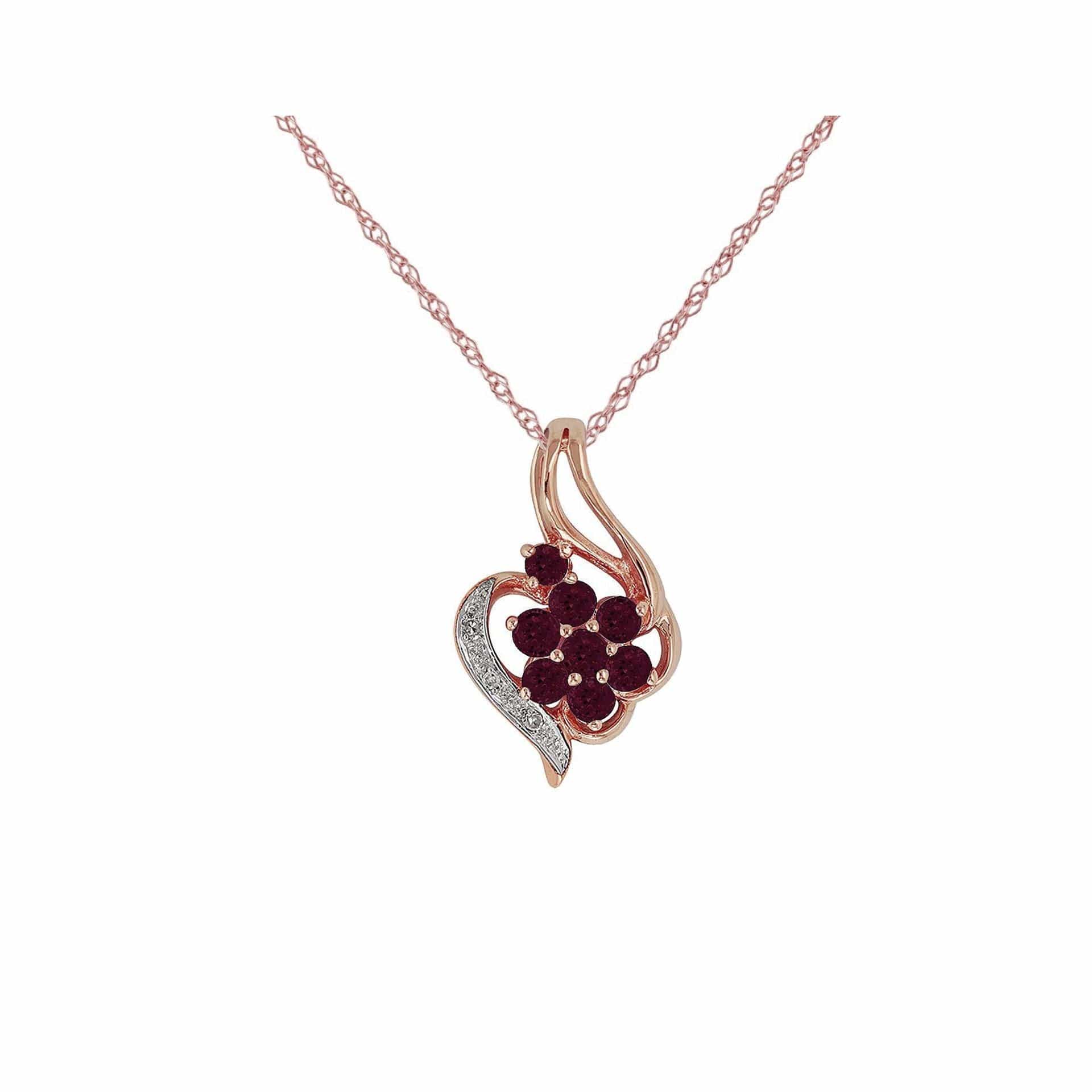 Floral Ruby & Diamond Cluster Pendant on Chain Image 1