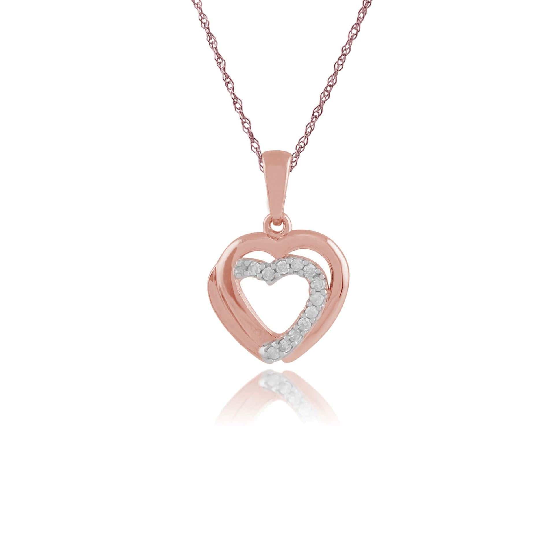 Classic Round Diamond Heart Pendant in 9ct Rose Gold - Gemondo