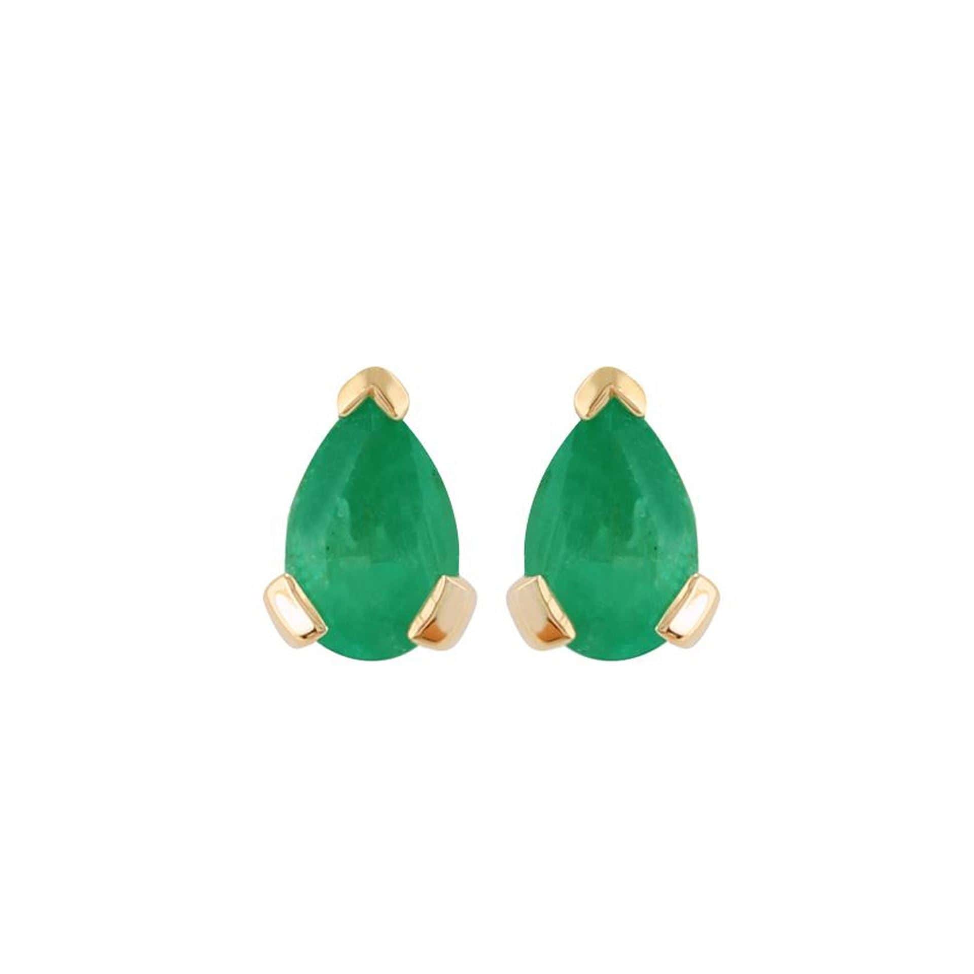 26866 Classic Pear Emerald Stud Earrings in 9ct Yellow Gold 1