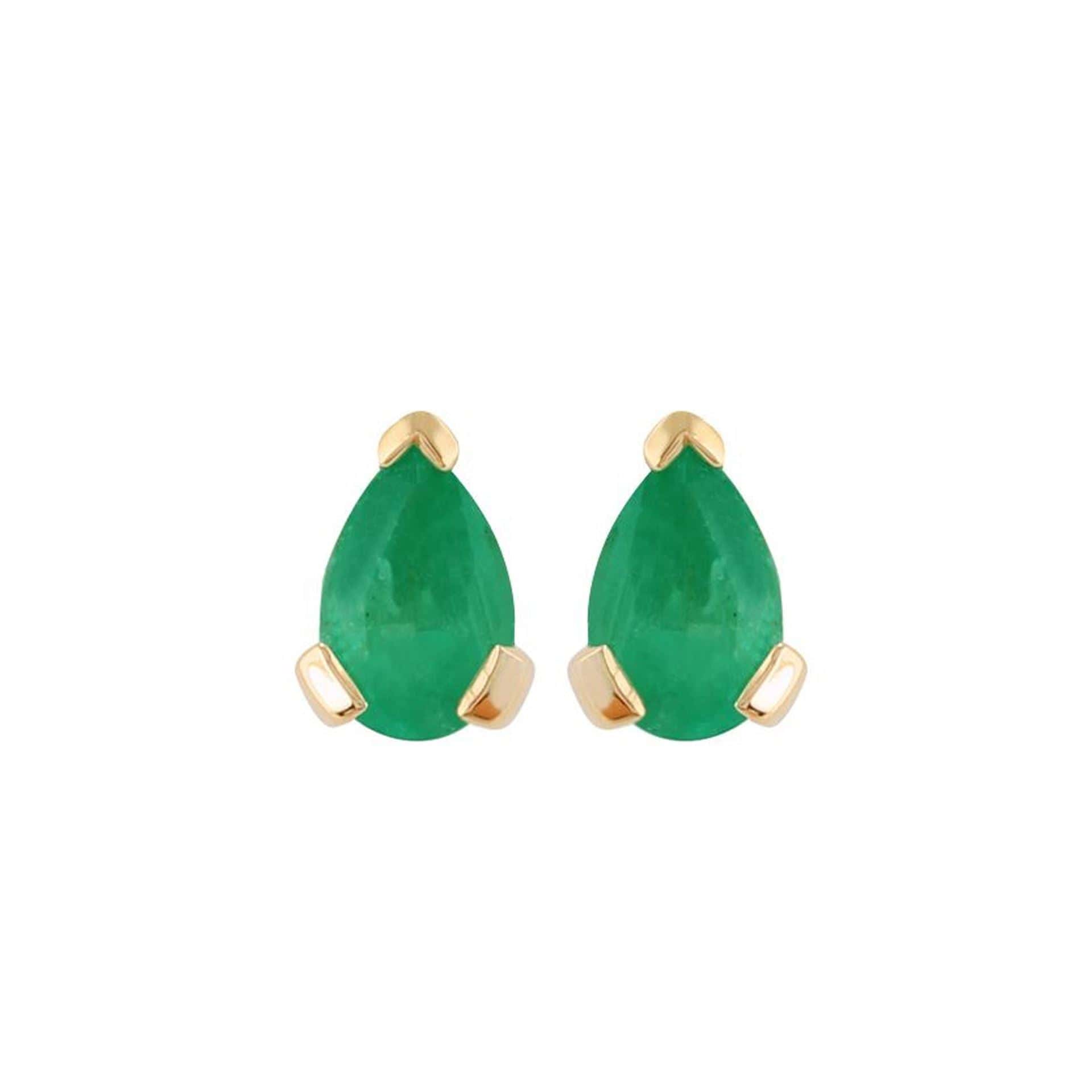 Classic Pear Emerald Stud Earrings in 9ct Yellow Gold - Gemondo