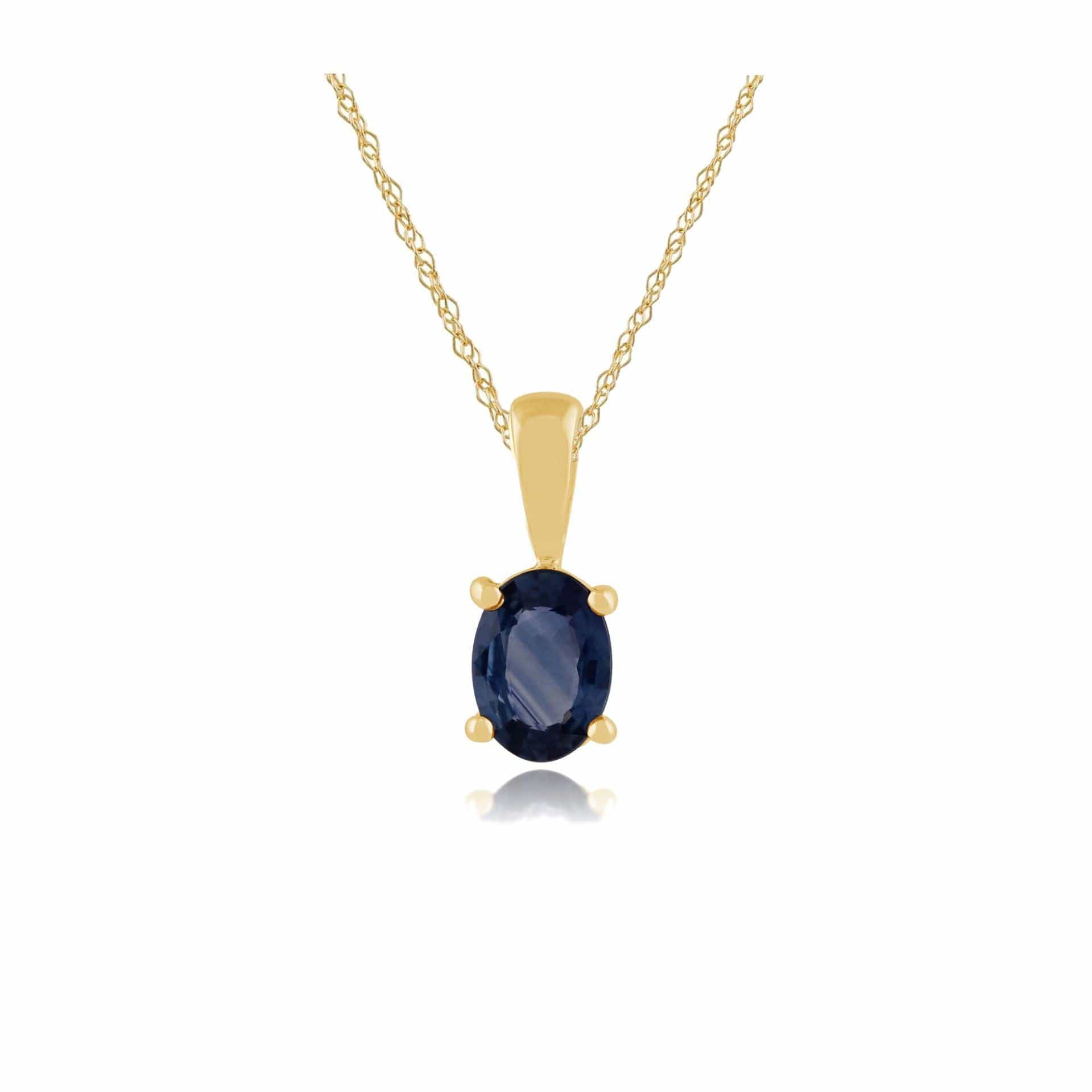 Classic Oval Light Blue Sapphire Pendant in 9ct Yellow Gold - Gemondo