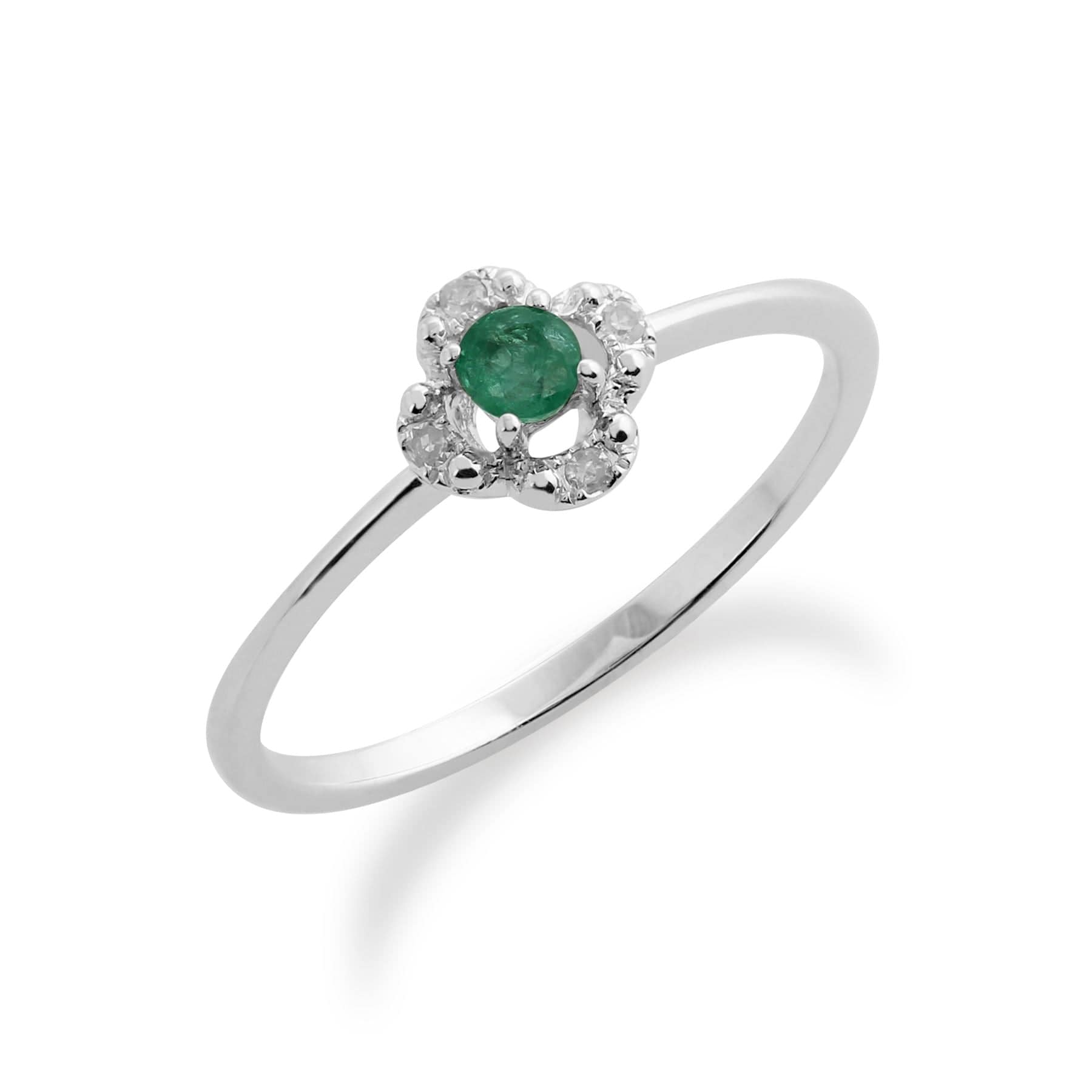 Gemondo Sterling Silver  Emerald & Diamonds Flower Ring