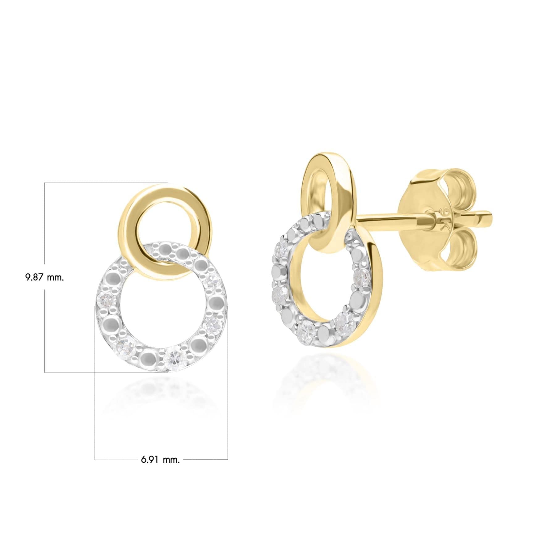 Diamond Pave Interlocking Hoop Stud Earrings in 9ct Yellow Gold - Gemondo