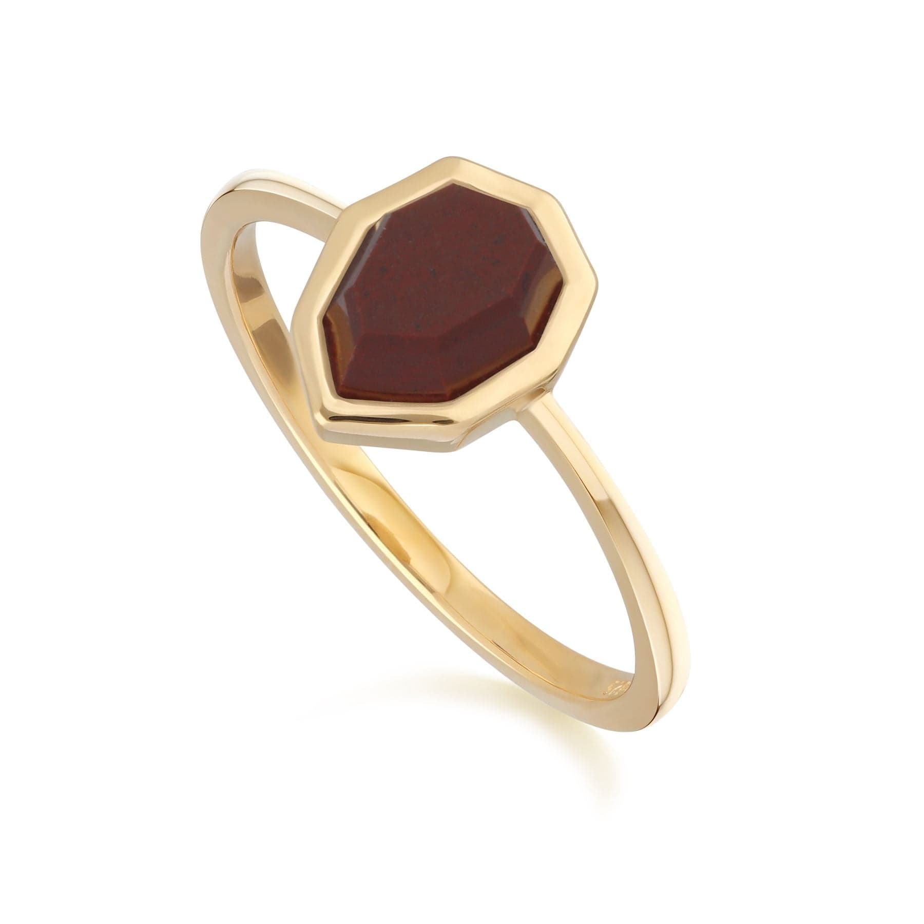 Irregular B Gem Red Jasper Ring in Gold Plated Sterling Silver Side