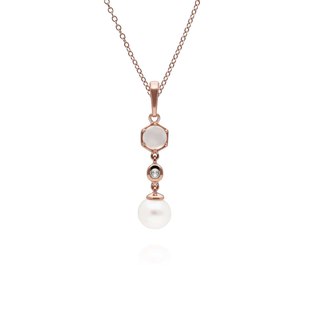 270P030702925 Modern Pearl, Moonstone & Topaz Drop Pendant in Rose Gold Plated Silver 1