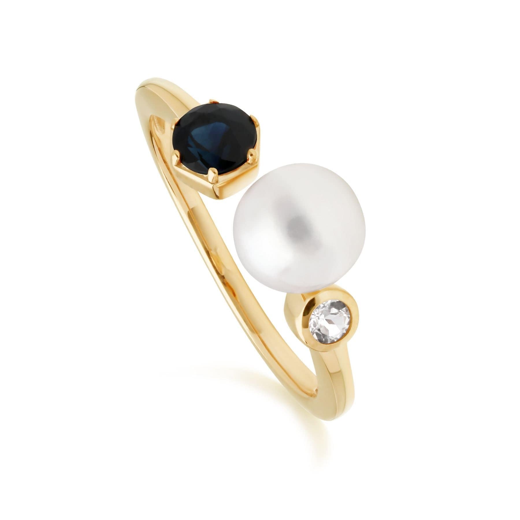 Modern Pearl, Sapphire & Topaz Ring & Earring Set - Gemondo
