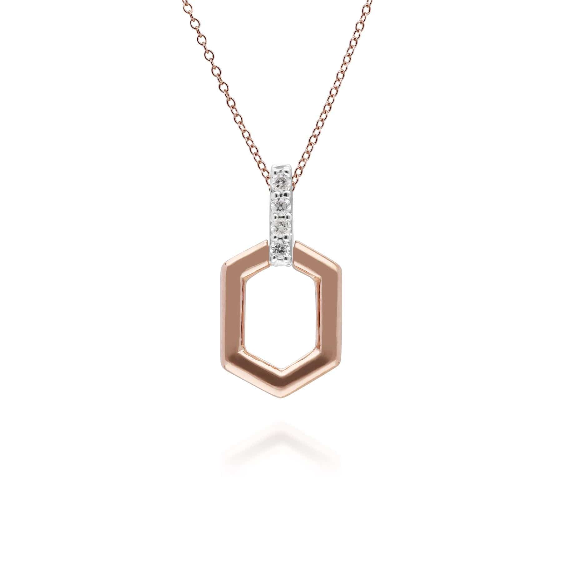 Diamond Pave Hex Bar Pendant Necklace in 9ct Rose Gold
