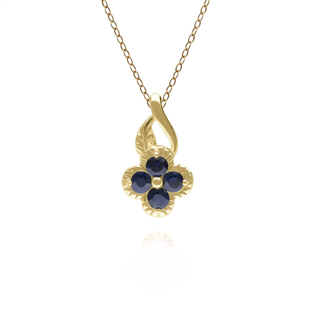 135P2096029 Floral Round Sapphire Pendant in 9ct Yellow Gold 1