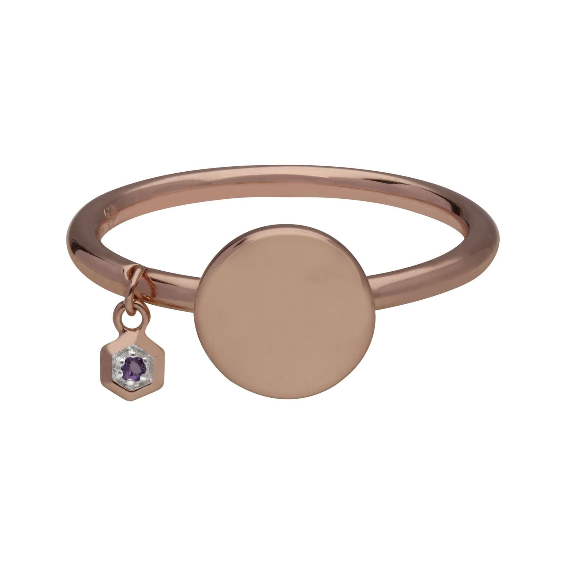 Amethyst Engravable Ring in Rose Gold Plated Sterling Silver - Gemondo