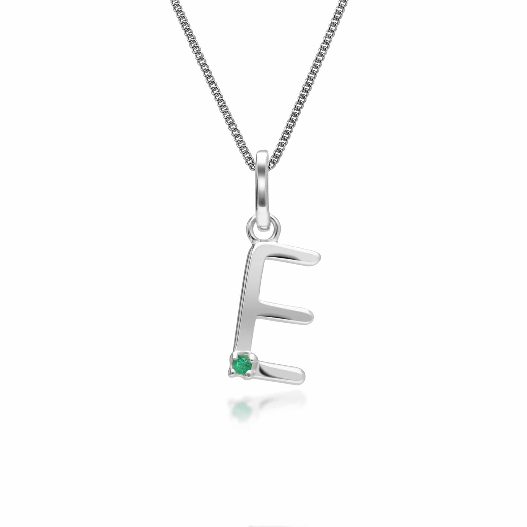 Initial Emerald Letter Charm Necklace in 9ct White Gold - Gemondo