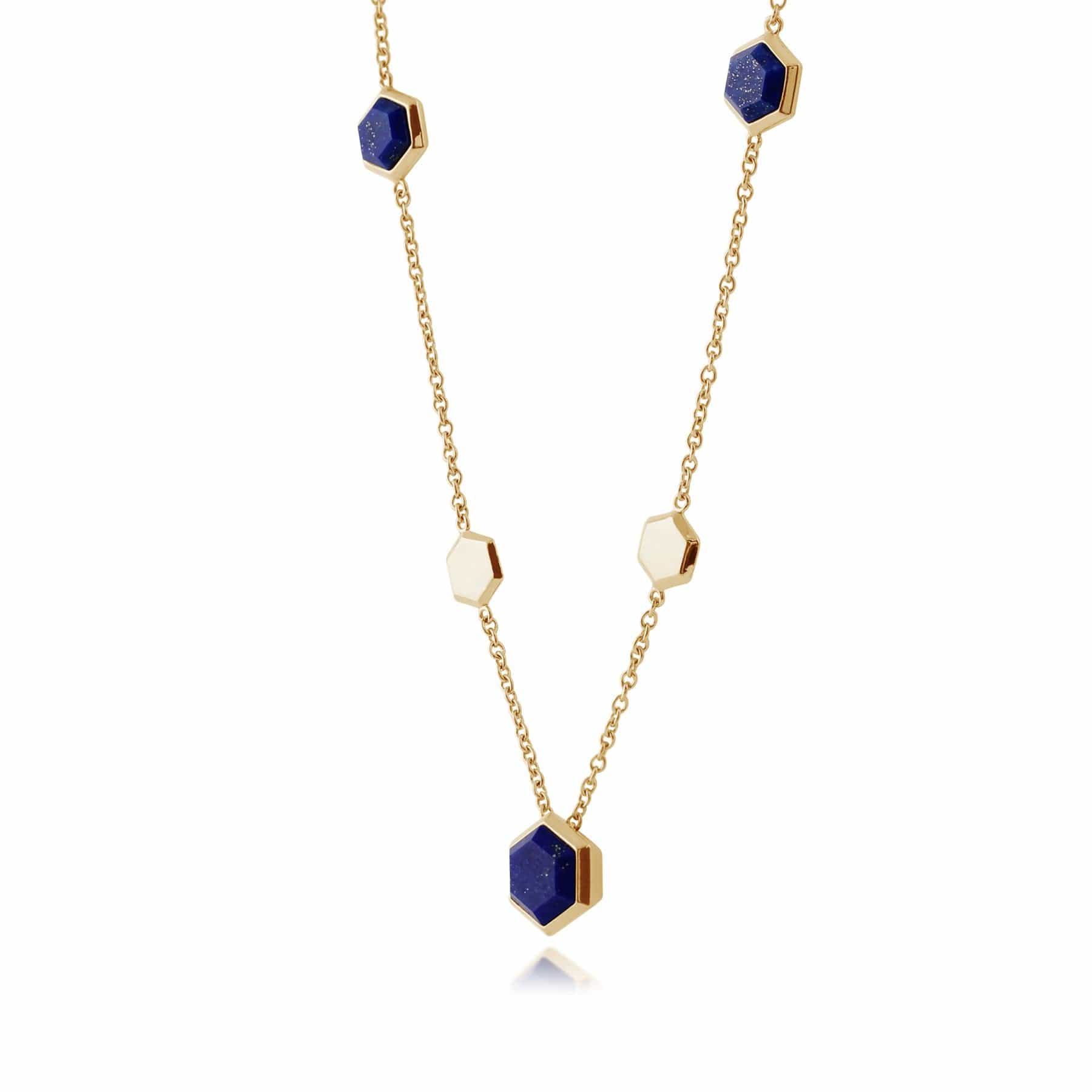 Geometric Hexagon lapiz Lazuli Necklace in Gold Plated 925 Sterling Silver
