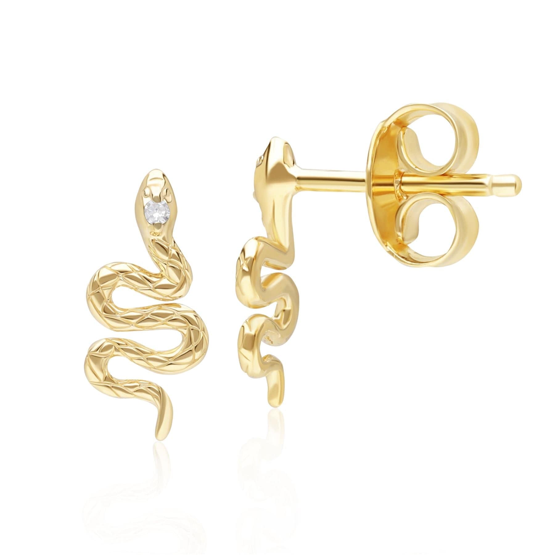ECFEW™ Diamond Snake Wrap Stud Earrings in 9ct Yellow Gold - Gemondo