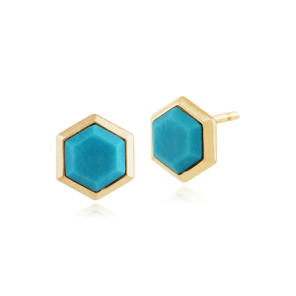 Geometric Turquoise Prism Stud Earrings in Gold Plated 925 Sterling Silver
