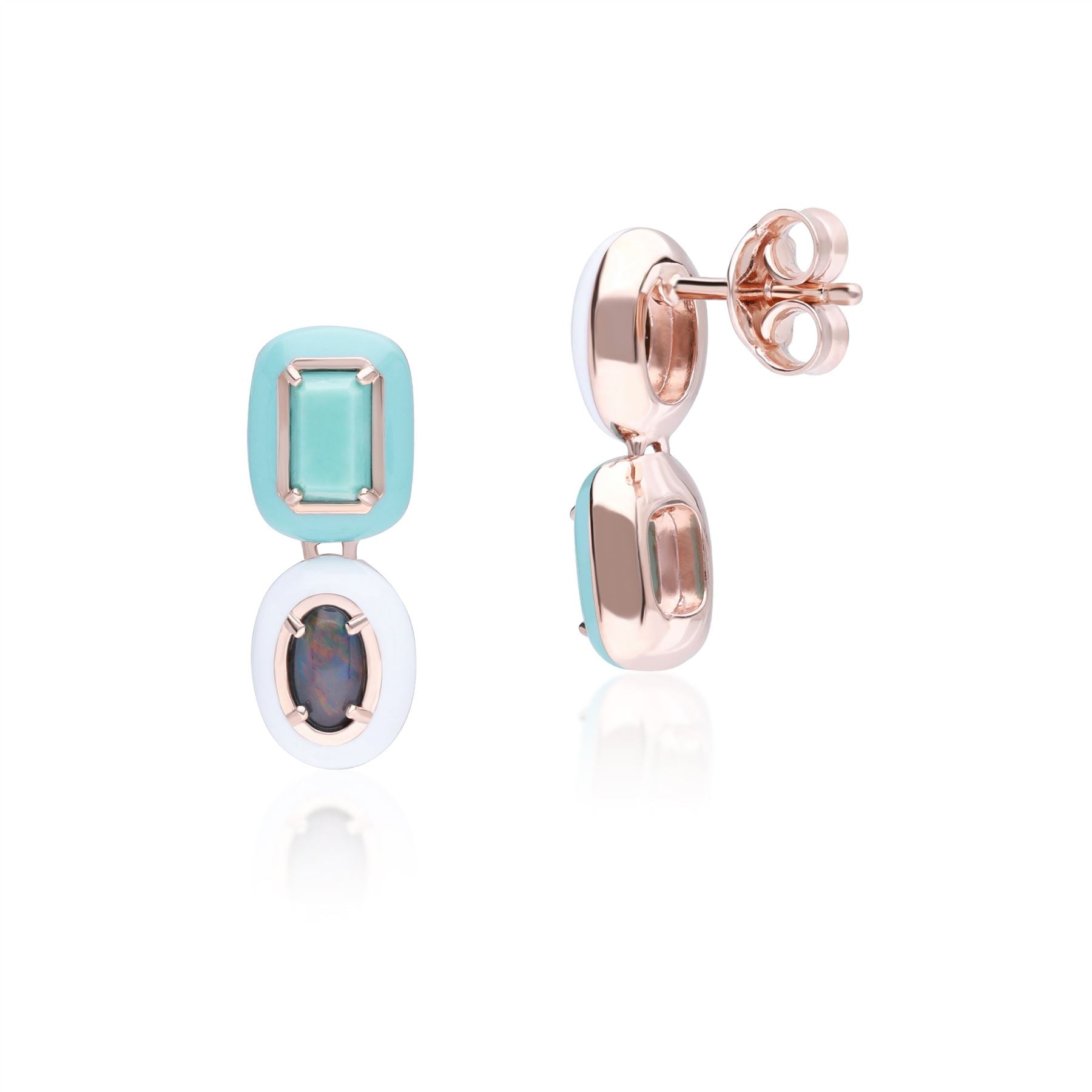 Siberian Waltz Triplet Opal & Turquoise Drop Earrings In Sterling Silver - Gemondo