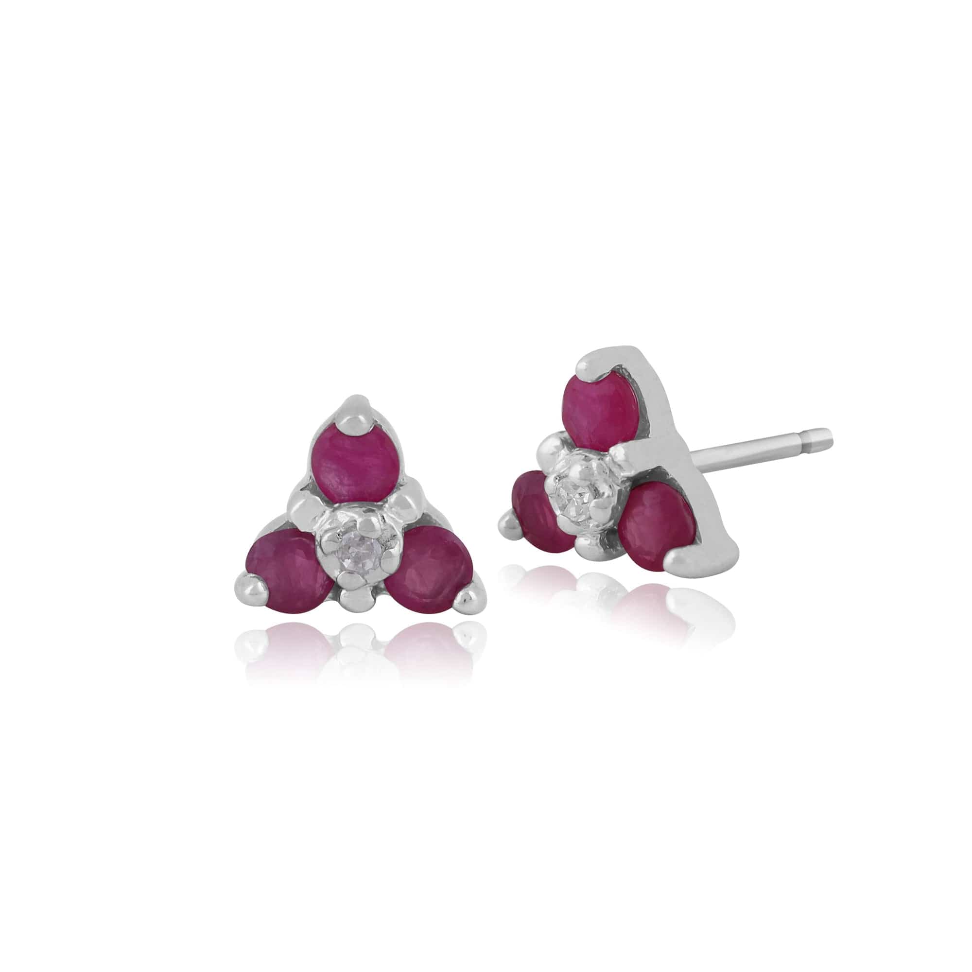 10283 Classic Round Ruby & Diamond Cluster Stud Earrings in 9ct White Gold 1