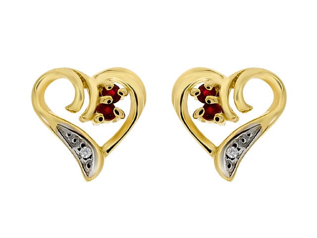 9ct Yellow Gold Ruby & Diamond Heart Stud Earrings Image