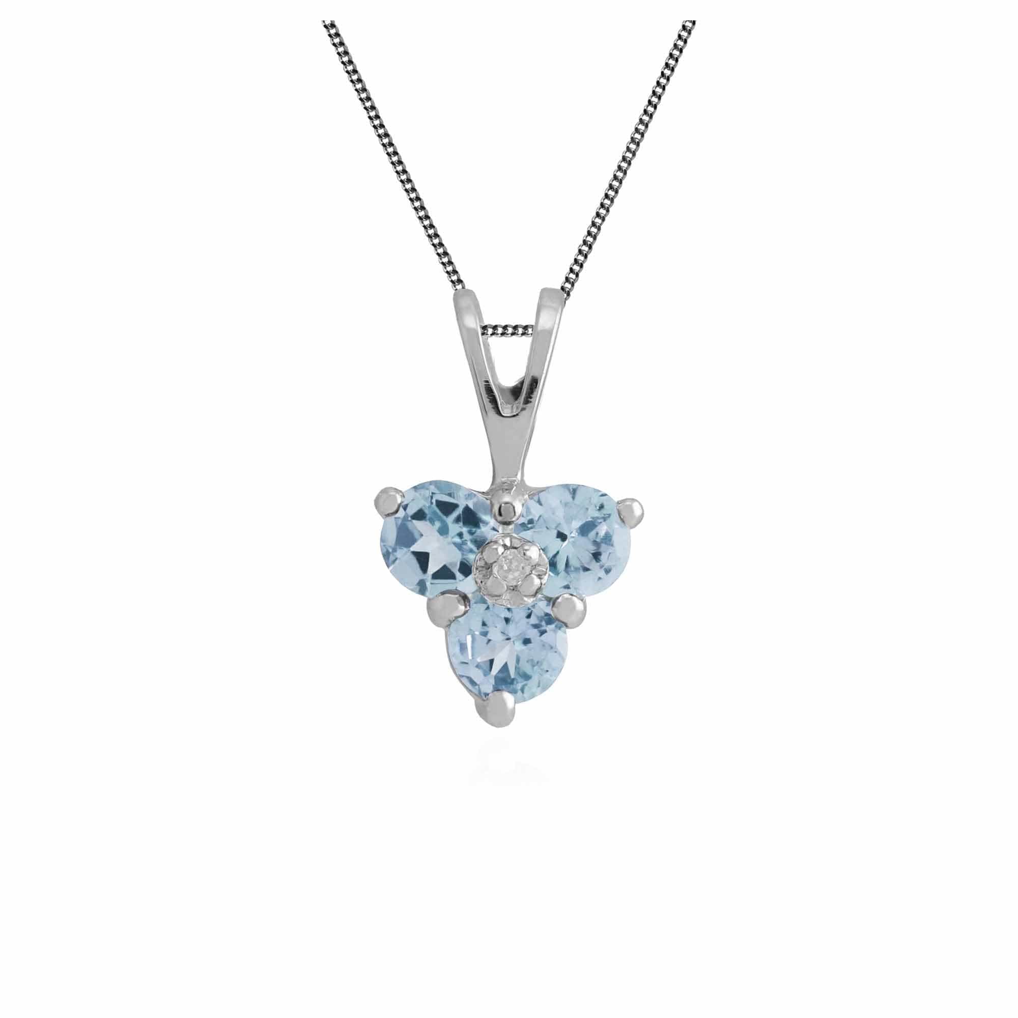 Blue topaz and diamond trilogy pendant in white gold