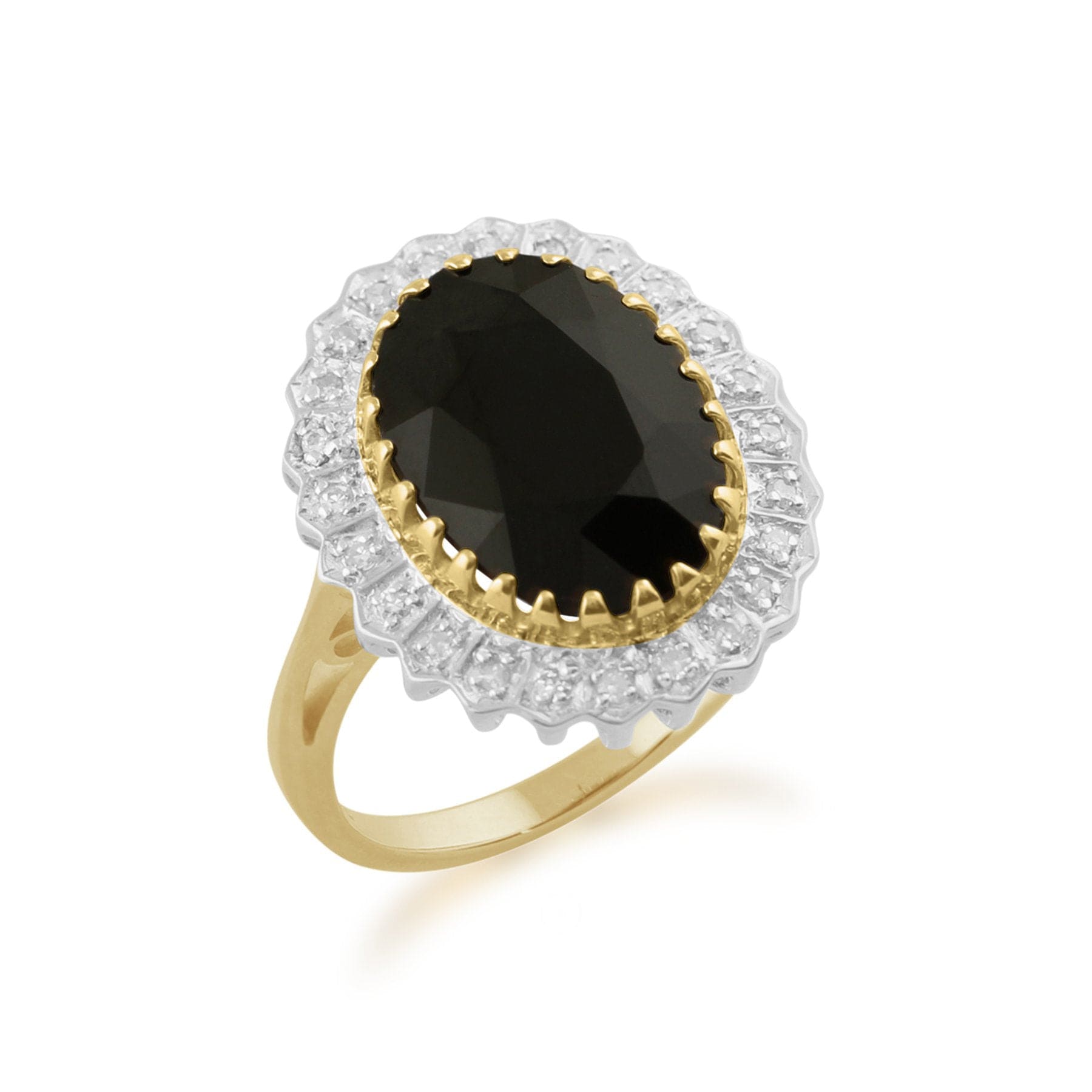 Classic Oval Sapphire & Diamond Cluster Ring in 9ct Yellow Gold Side
