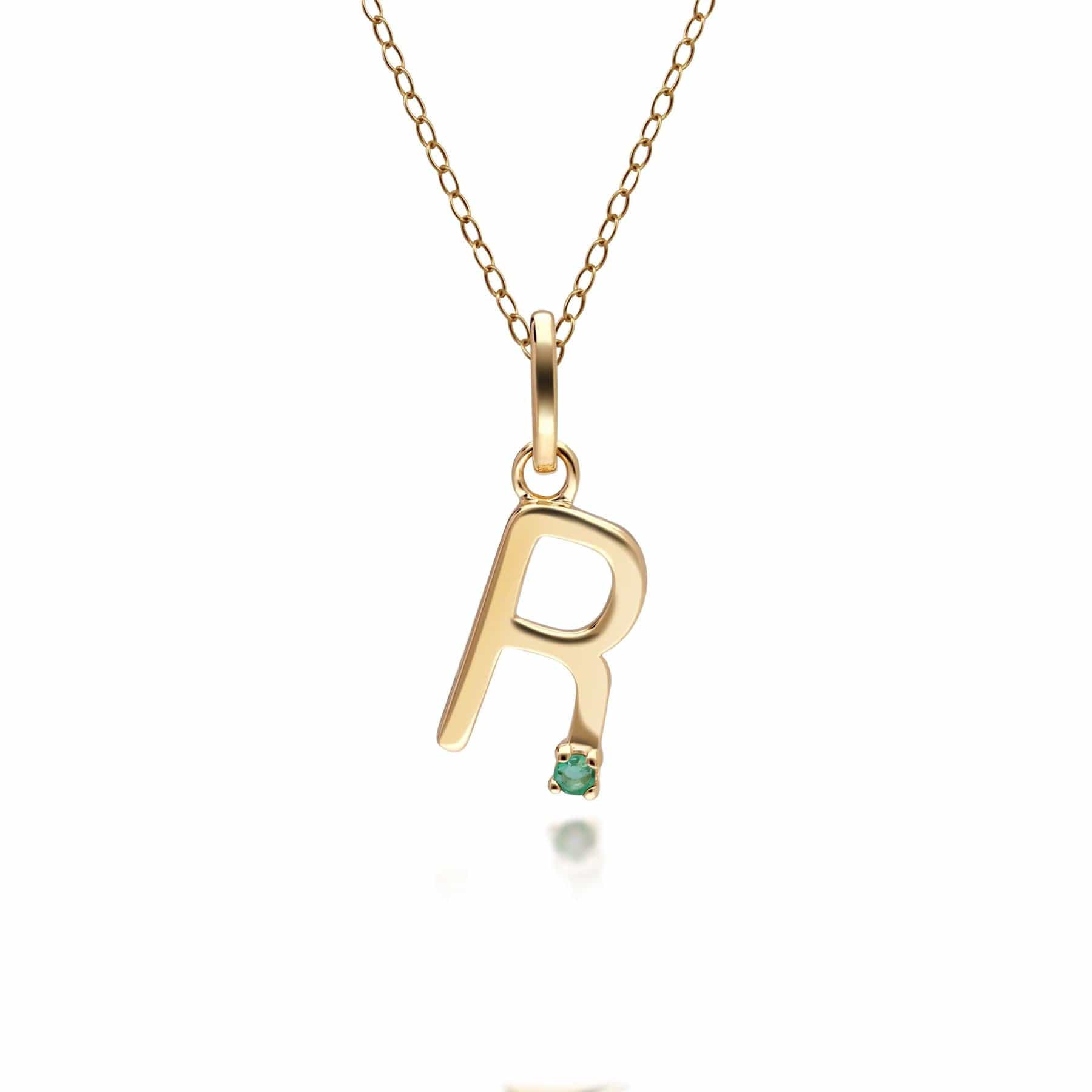 Initial Emerald Letter Necklace In 9ct Yellow Gold - Gemondo