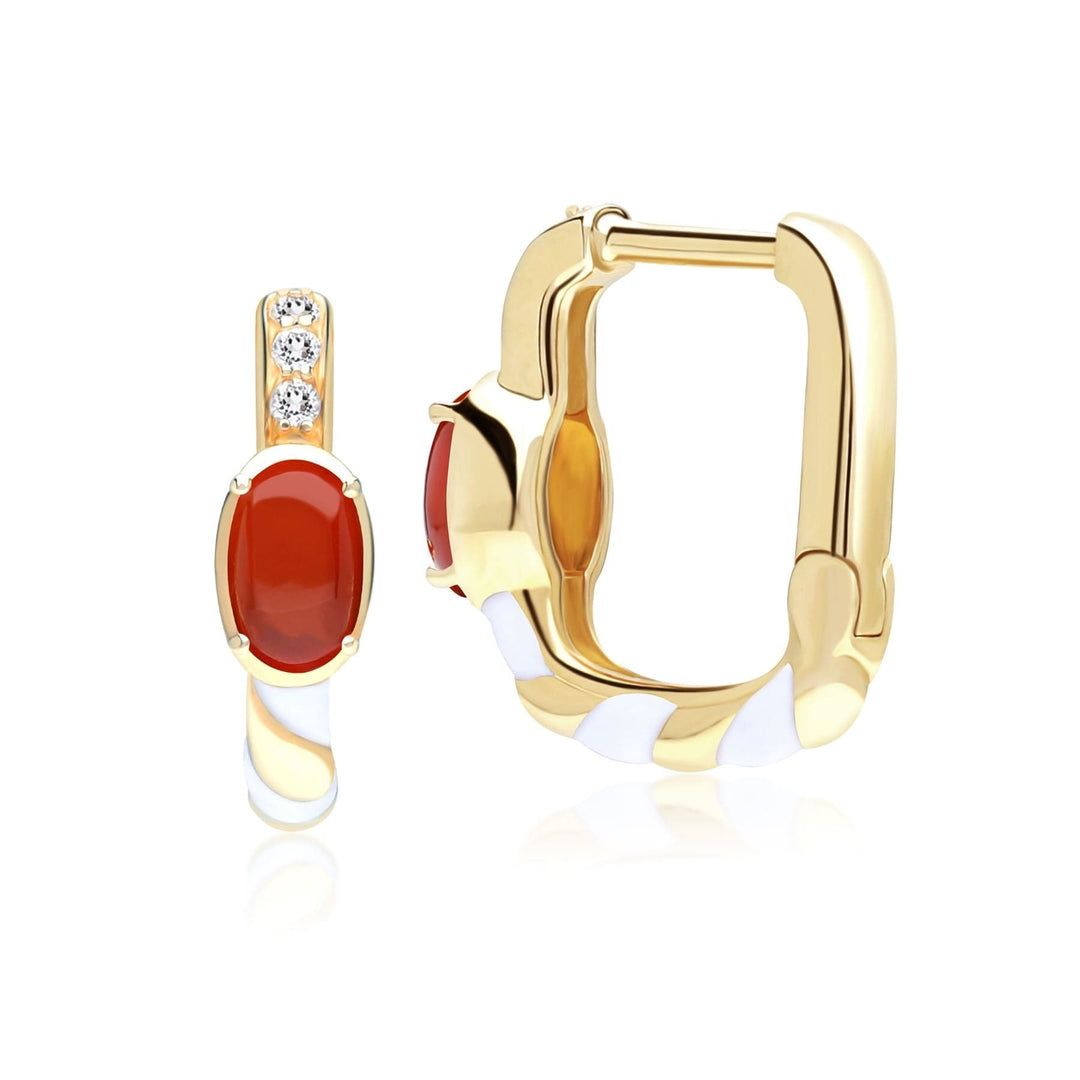 270E036401925 Siberian Waltz Carnelian & White Topaz Square Hoop Earrings In Sterling Silver 4