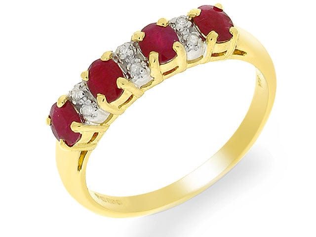 9ct Yellow Gold 0.88ct Natural Ruby & Diamond Half Eternity Style Ring Image 1