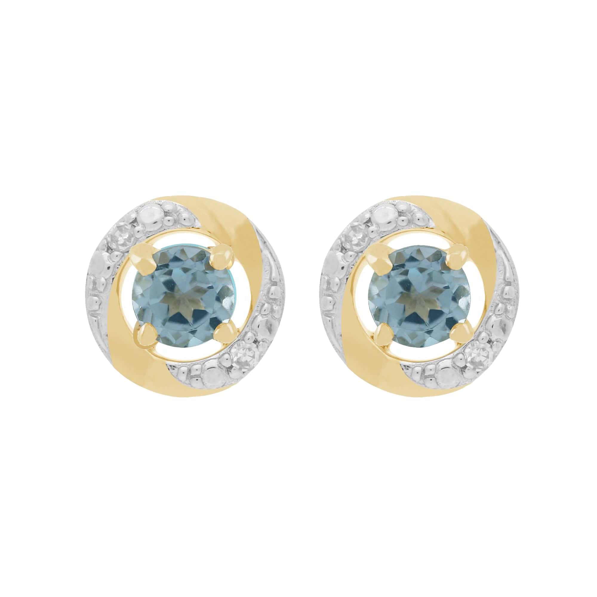 11555-191E0374019 Classic Round Blue Topaz Stud Earrings with Detachable Diamond Halo Ear Jacket in 9ct Yellow Gold 1
