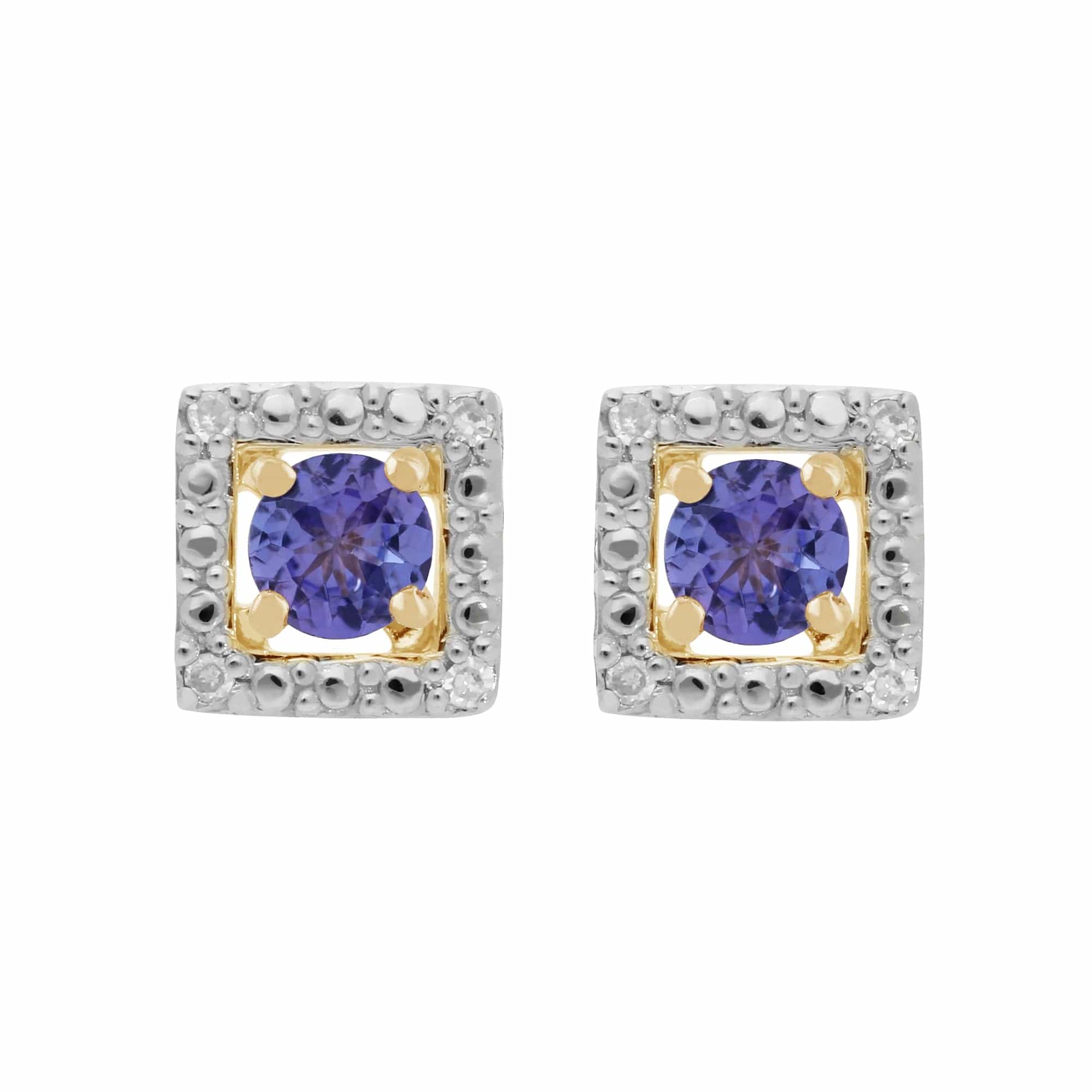 11557-191E0379019 Classic Round Tanzanite Stud Earrings with Detachable Diamond Square Earrings Jacket Set in 9ct Yellow Gold 1
