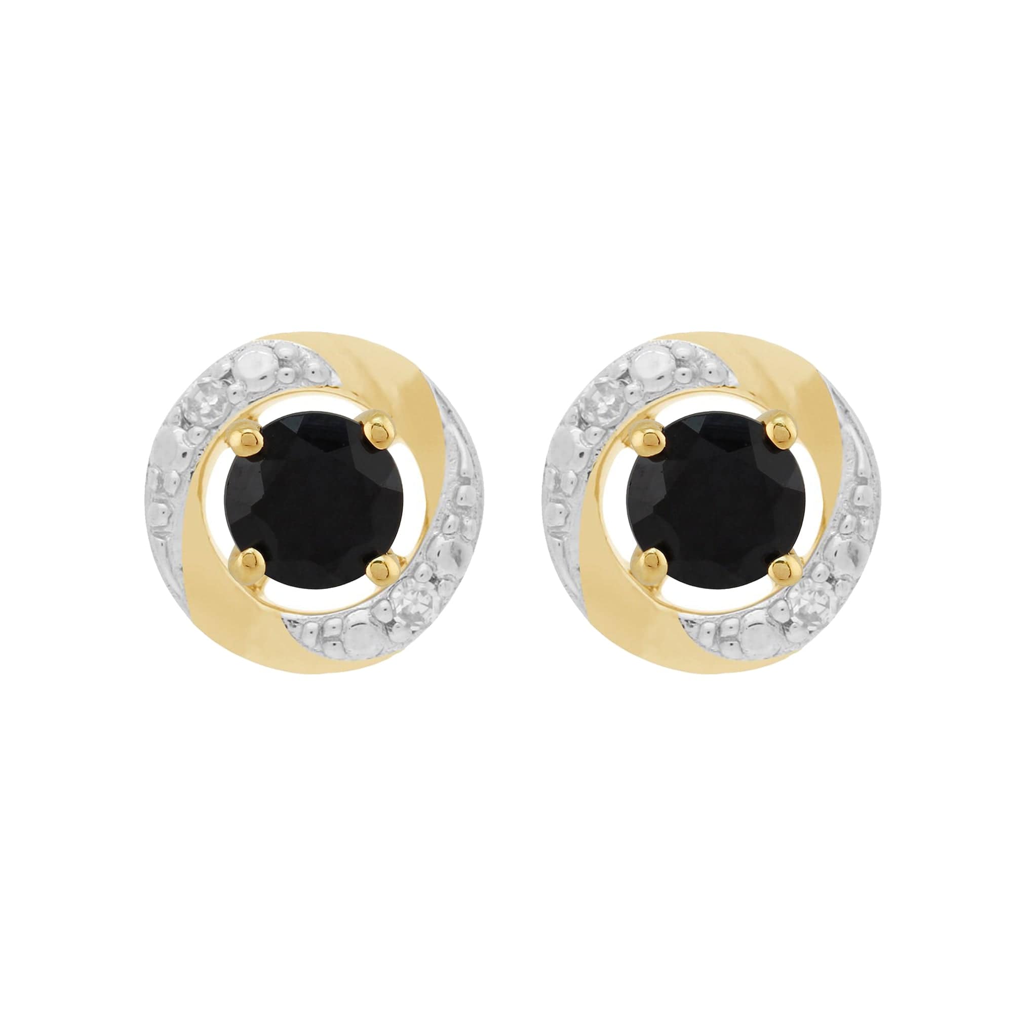 11559-191E0374019 Classic Round Dark Blue Sapphire Studs with Detachable Diamond Halo Ear Jacket in 9ct Yellow Gold 1