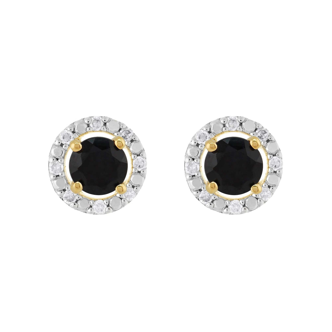 11559-191E0376019 Classic Round Dark Blue Sapphire Stud Earrings with Detachable Diamond Round Earrings Jacket Set in 9ct Yellow Gold 1