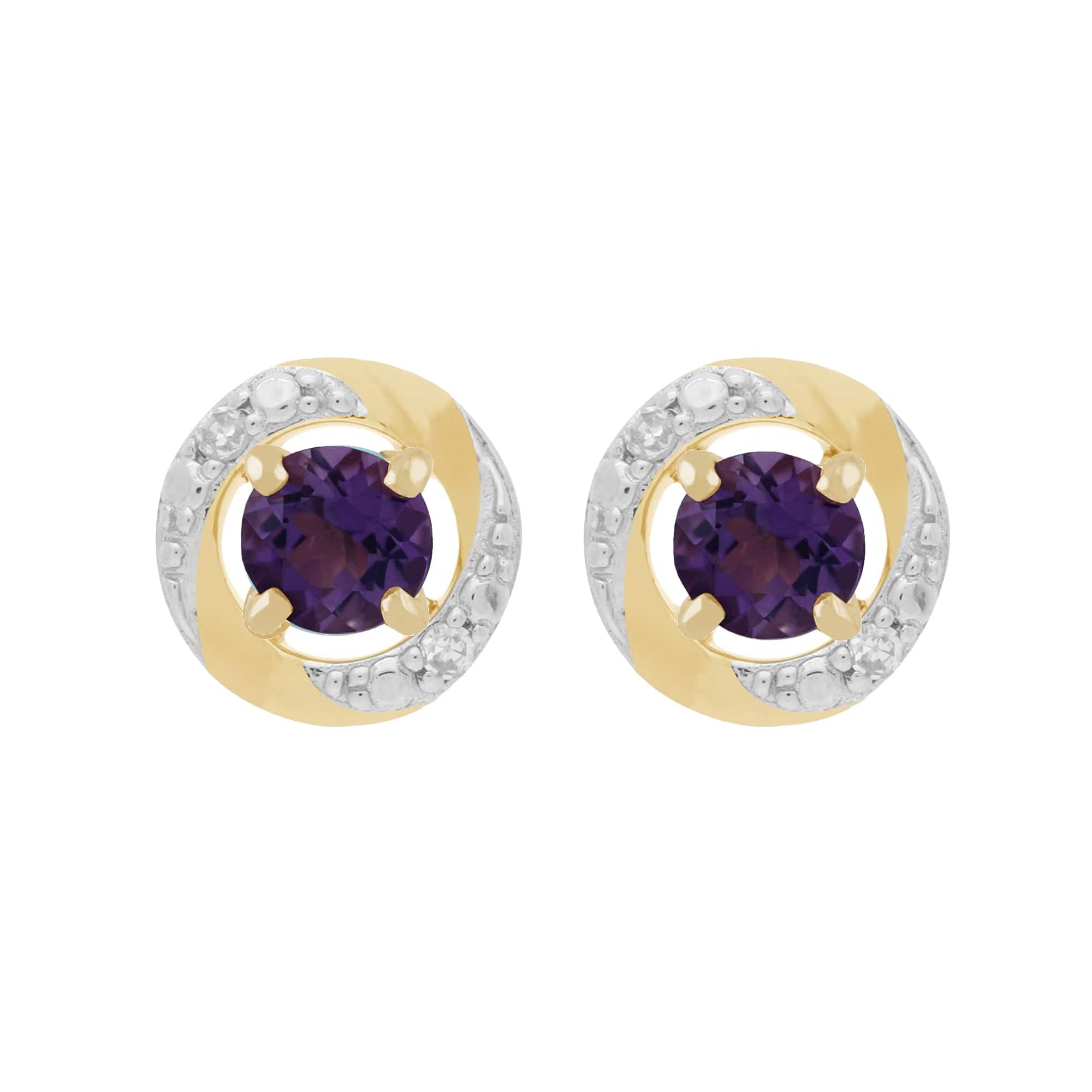 11560-191E0374019 Classic Round Amethyst Stud Earrings with Detachable Diamond Halo Ear Jacket in 9ct Yellow Gold 1