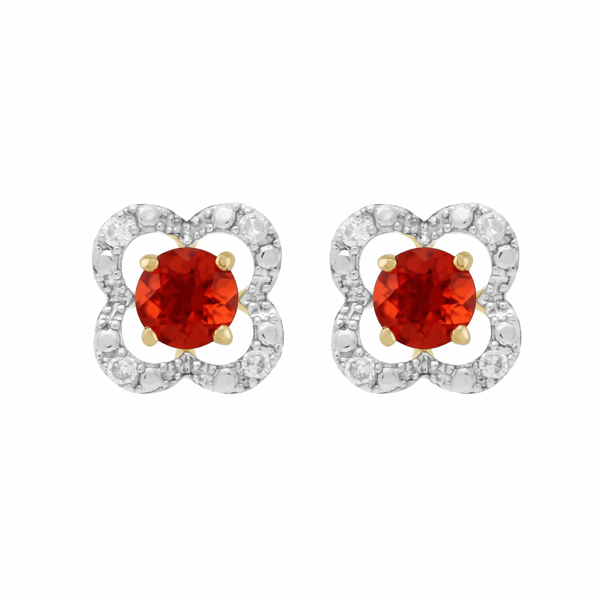 11561-191E0375019 Classic Fire Opal Stud Earrings with Detachable Diamond Floral Ear Jacket in 9ct Gold 1