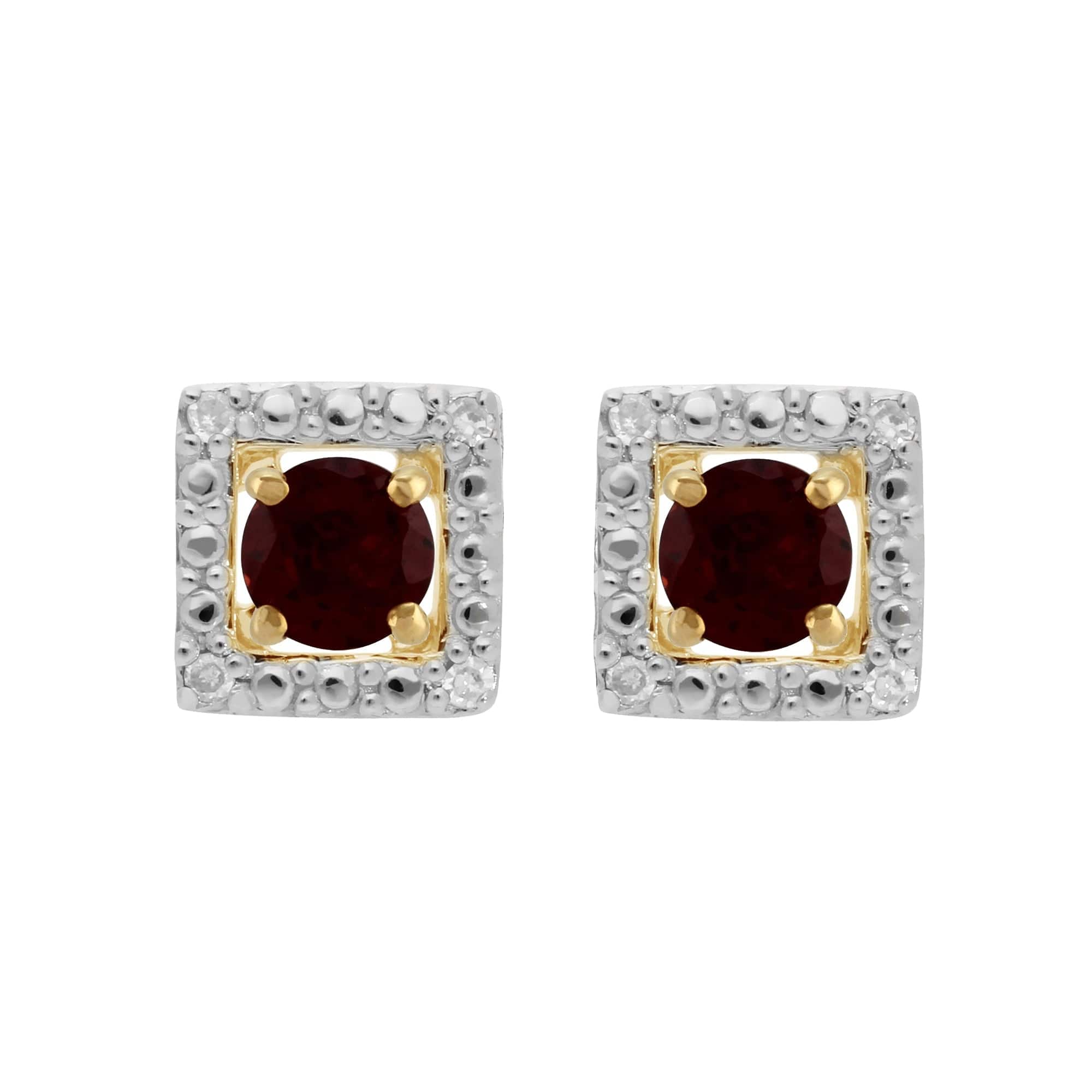 11568-191E0379019 Classic Round Garnet Stud Earrings with Detachable Diamond Square Earrings Jacket Set in 9ct Yellow Gold 1