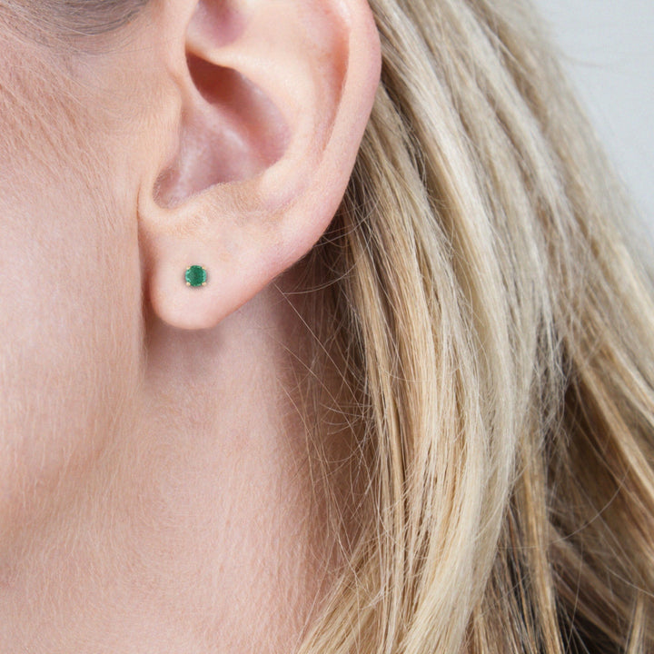 11569 Classic Round Emerald Stud Earrings in 9ct Yellow Gold 3.5mm 2