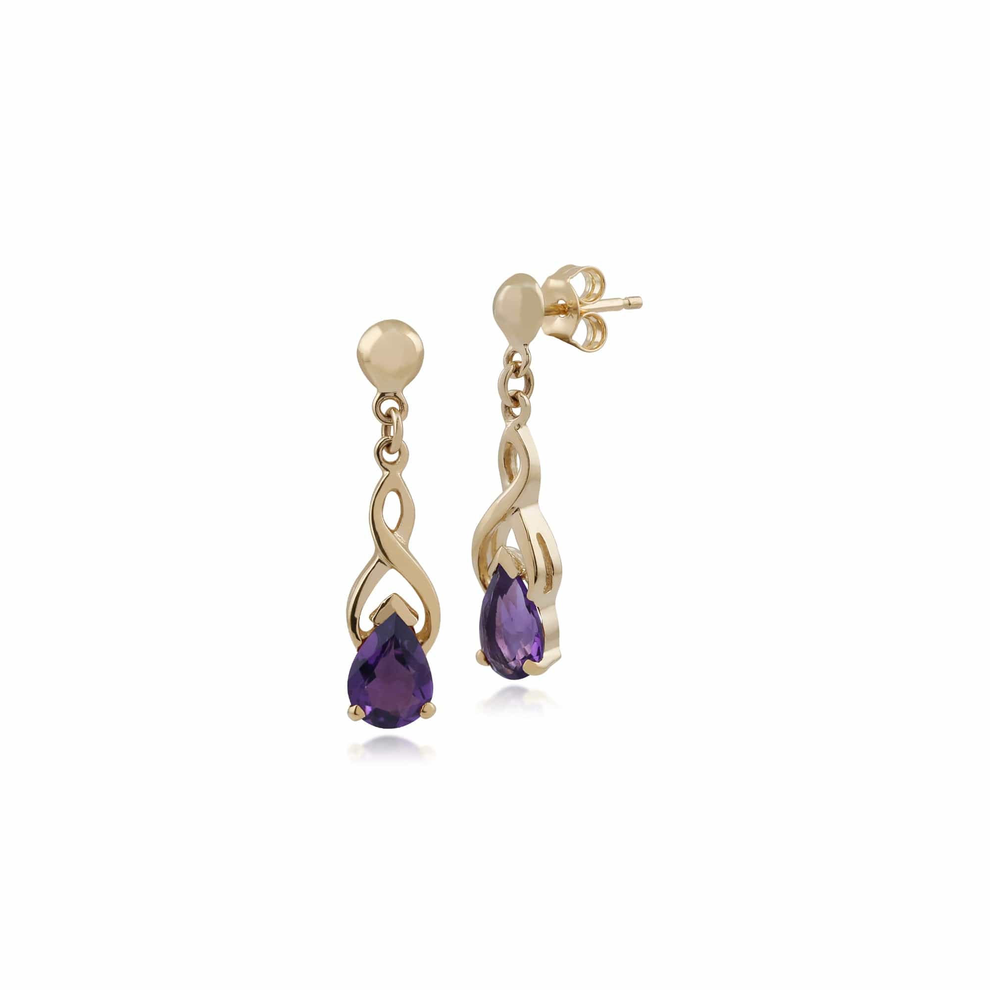 Gemondo 9ct Yellow Gold 1.17ct Pear Cut Amethyst Celtic Style Drop Earrings Image