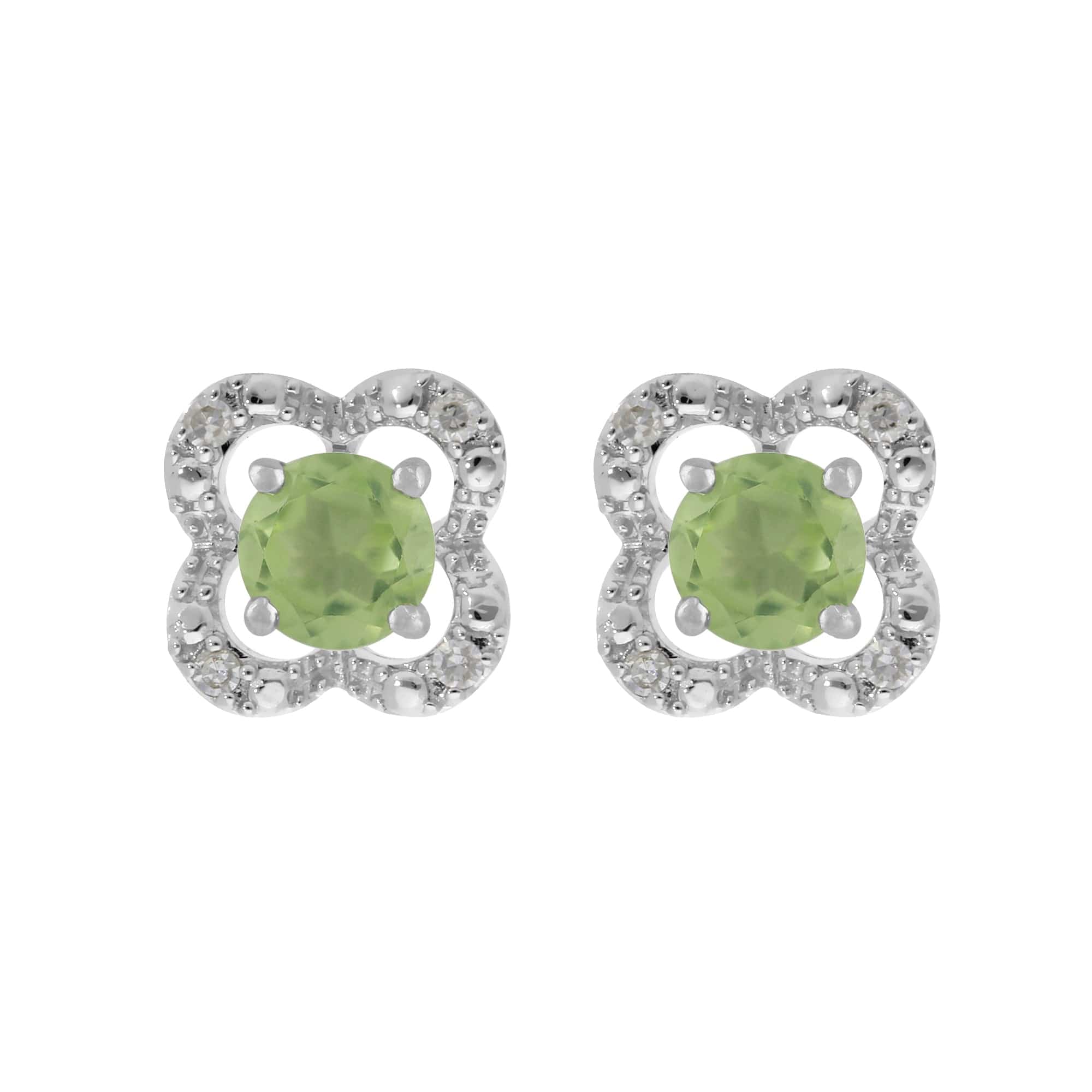 11614-162E0244019 Classic Round Peridot Stud Earrings with Detachable Diamond Flower Ear Jacket in 9ct White Gold 1