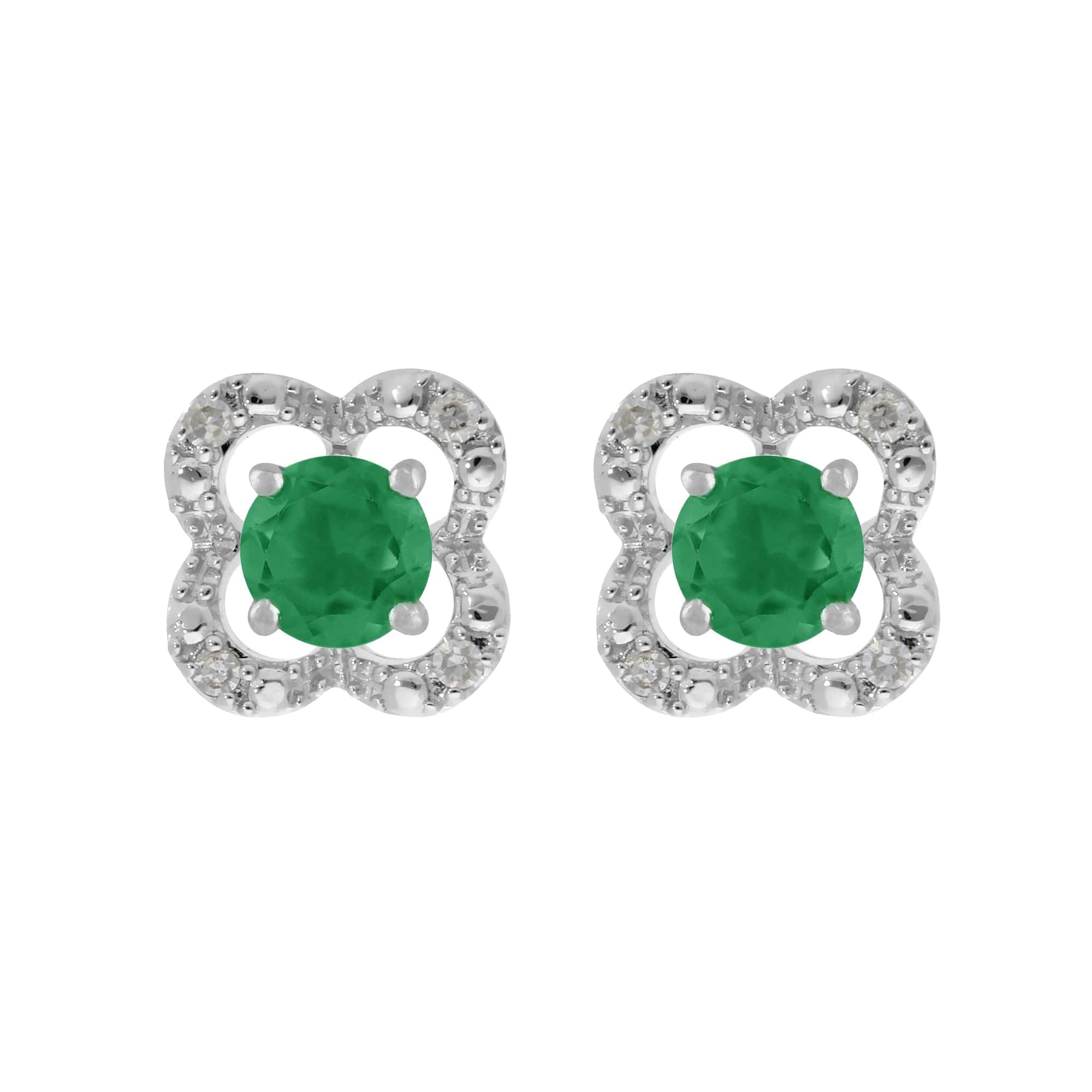 11621-162E0244019 Classic Round Emerald Stud Earrings with Detachable Diamond Flower Ear Jacket in 9ct White Gold 1