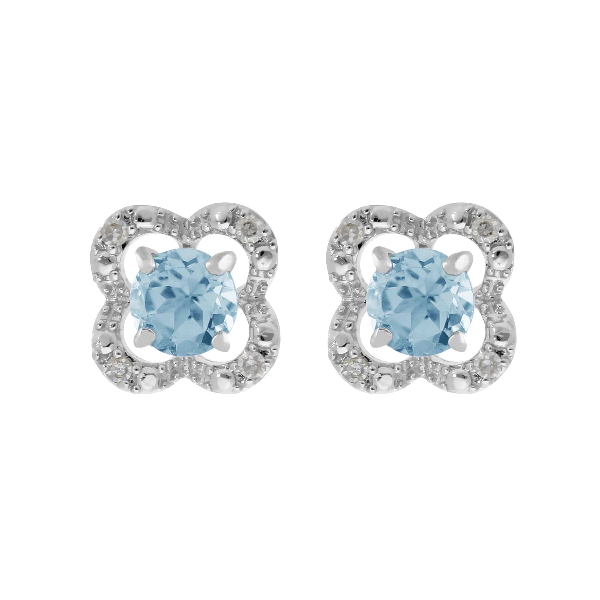 11623-162E0244019 Classic Round Blue Topaz Stud Earrings with Detachable Diamond Flower Ear Jacket in 9ct White Gold 1