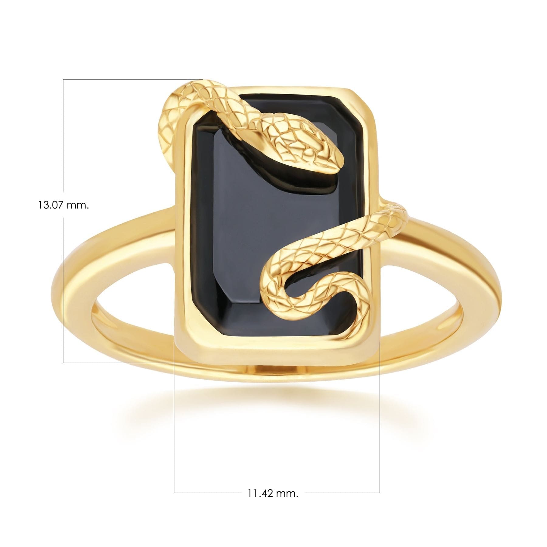 Grand Deco Black Onyx Snake Wrap Ring in Gold Plated Sterling Silver - Gemondo