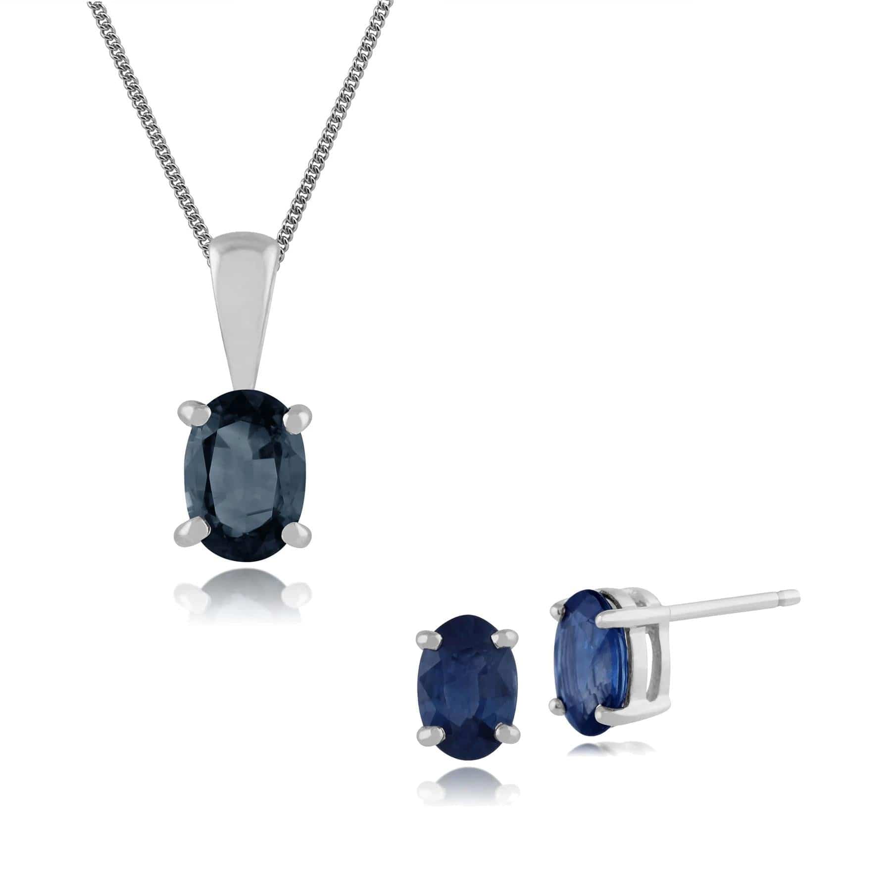 117E0017089-117P0013089 Classic Oval Sapphire Single Stone Stud Earrings & Pendant Set in 9ct White Gold 1