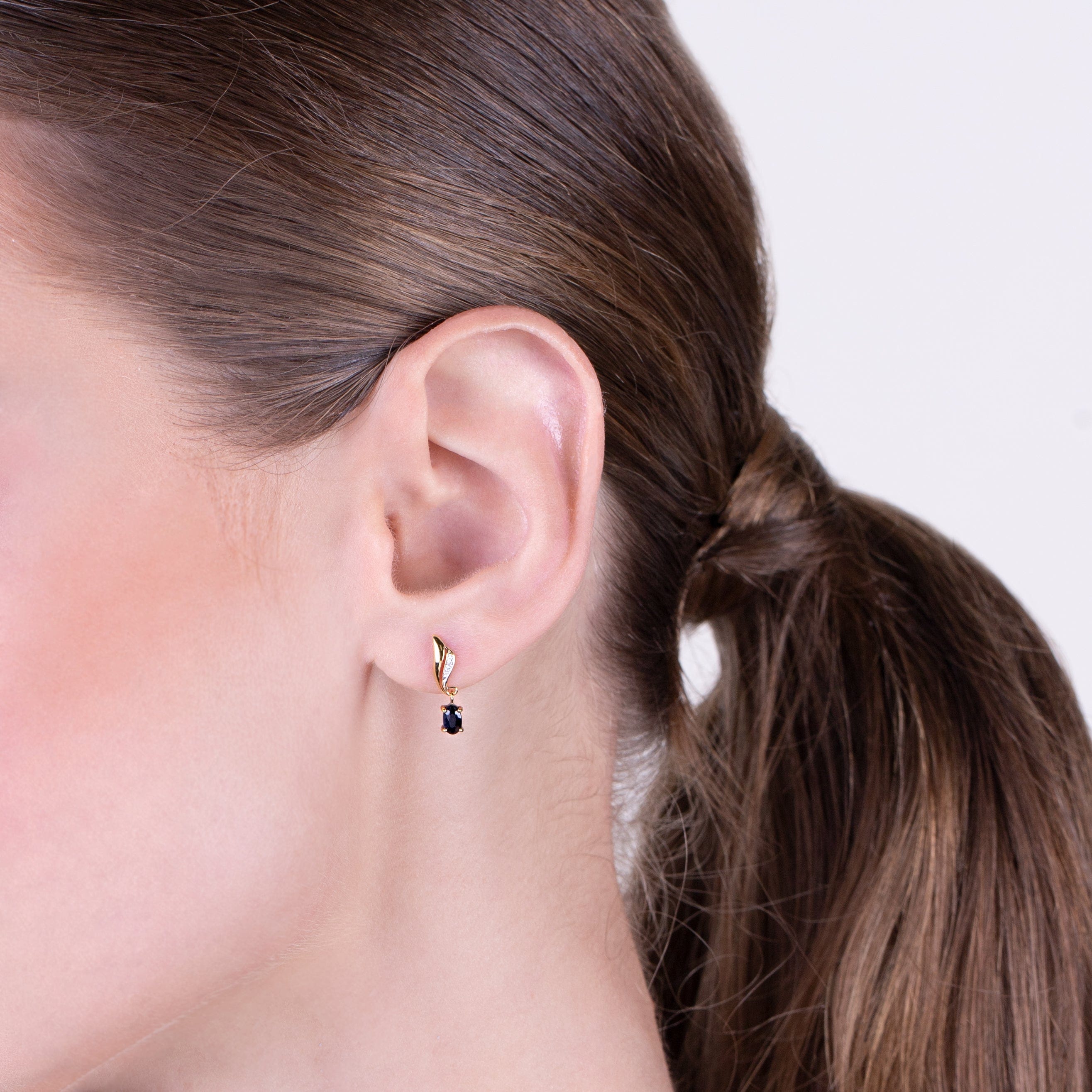 Classic Oval Sapphire & Diamond Twist Drop Earrings in 9ct White Gold - Gemondo