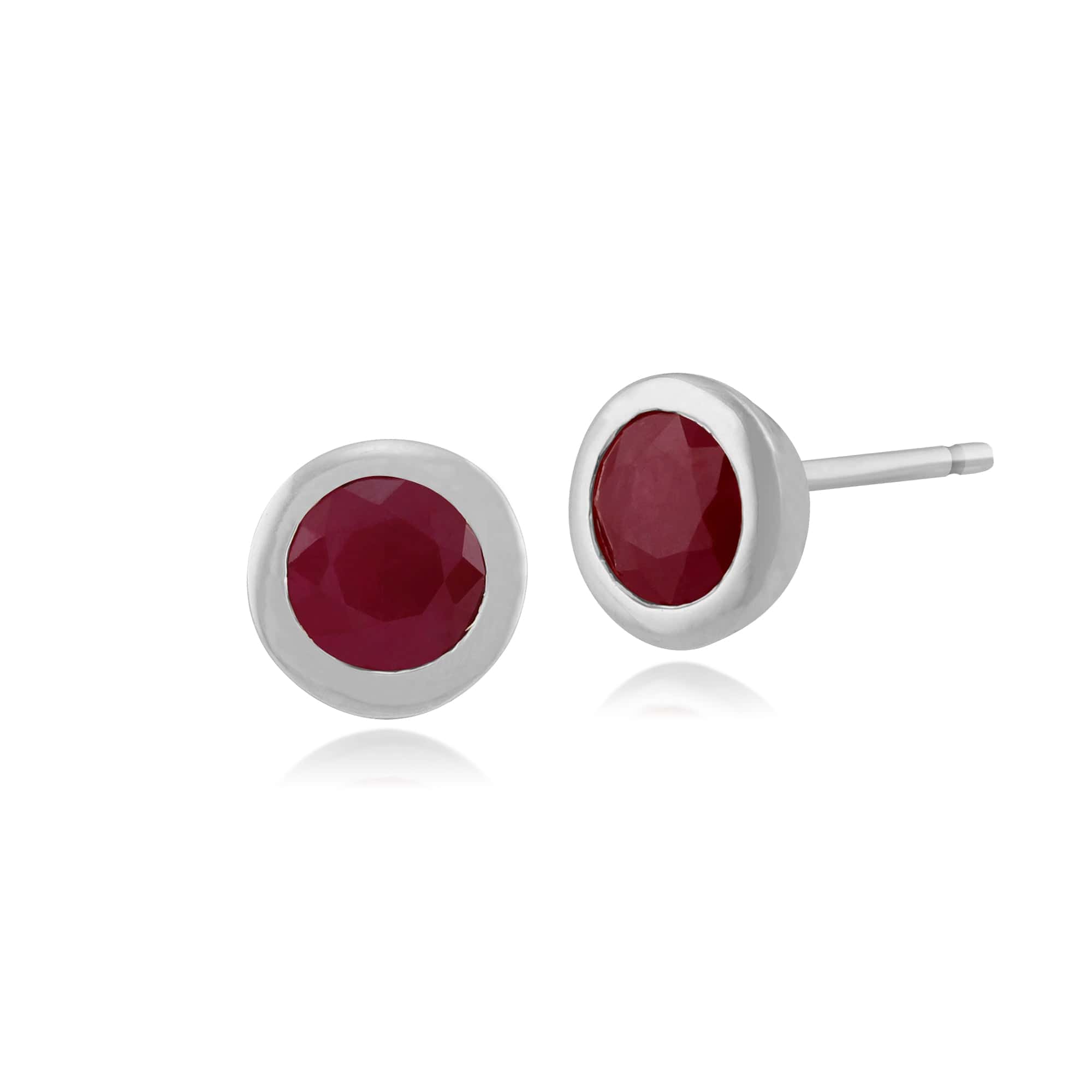 Classic Round Ruby Bezel Set Stud Earrings in 9ct White Gold - Gemondo