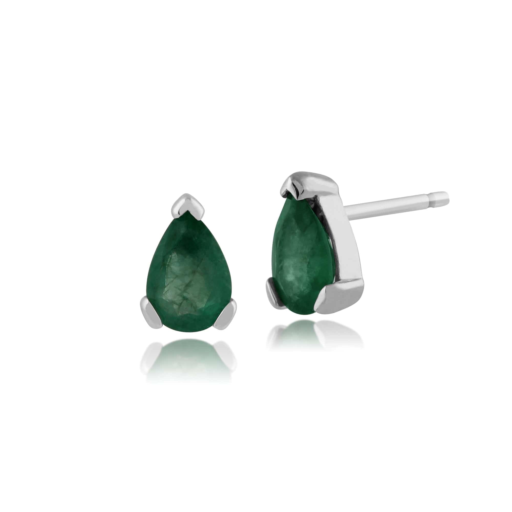 Classic Pear Emerald Single Stone Stud Earrings & Pendant Set in 9ct White Gold - Gemondo