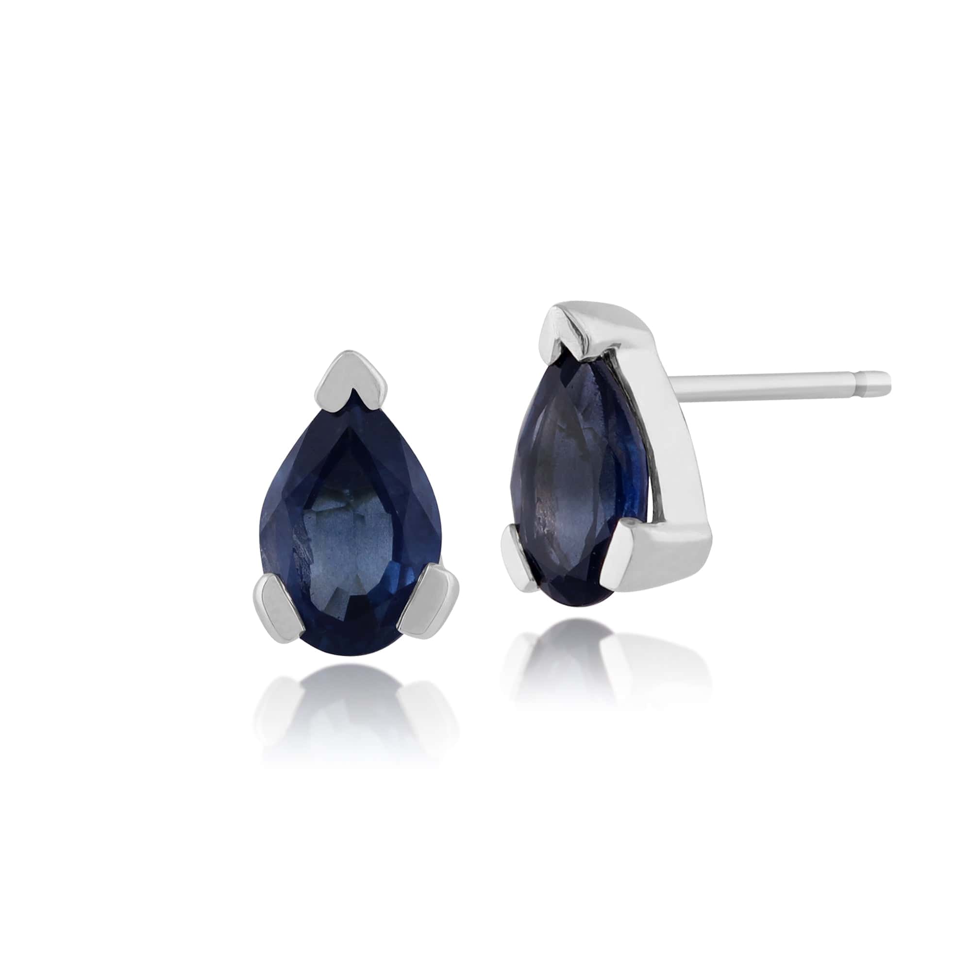 Classic Pear Light Blue Sapphire Stud Earrings in 9ct White Gold - Gemondo